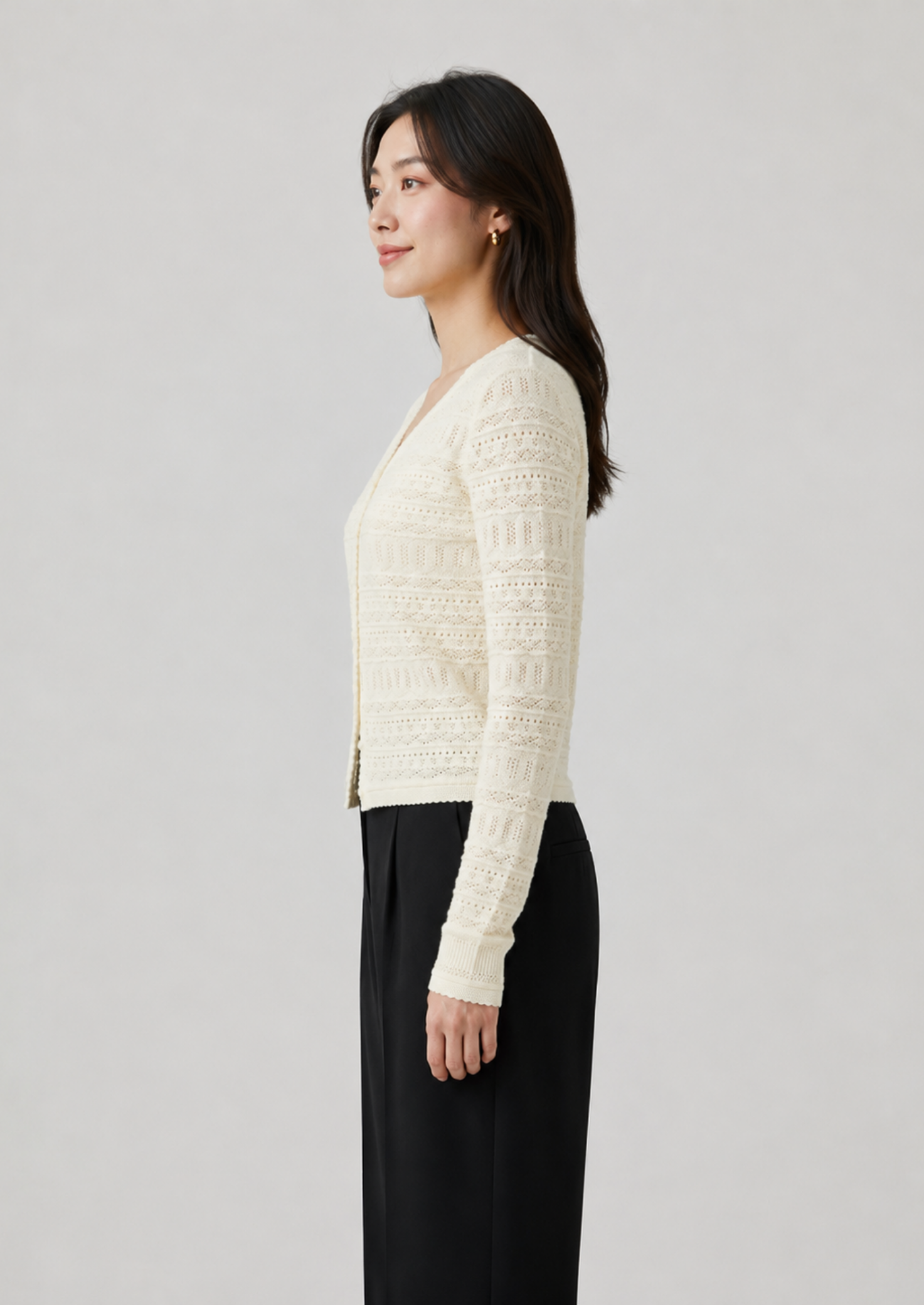 Women’s Pointelle Knit Cardigan with V-Neck