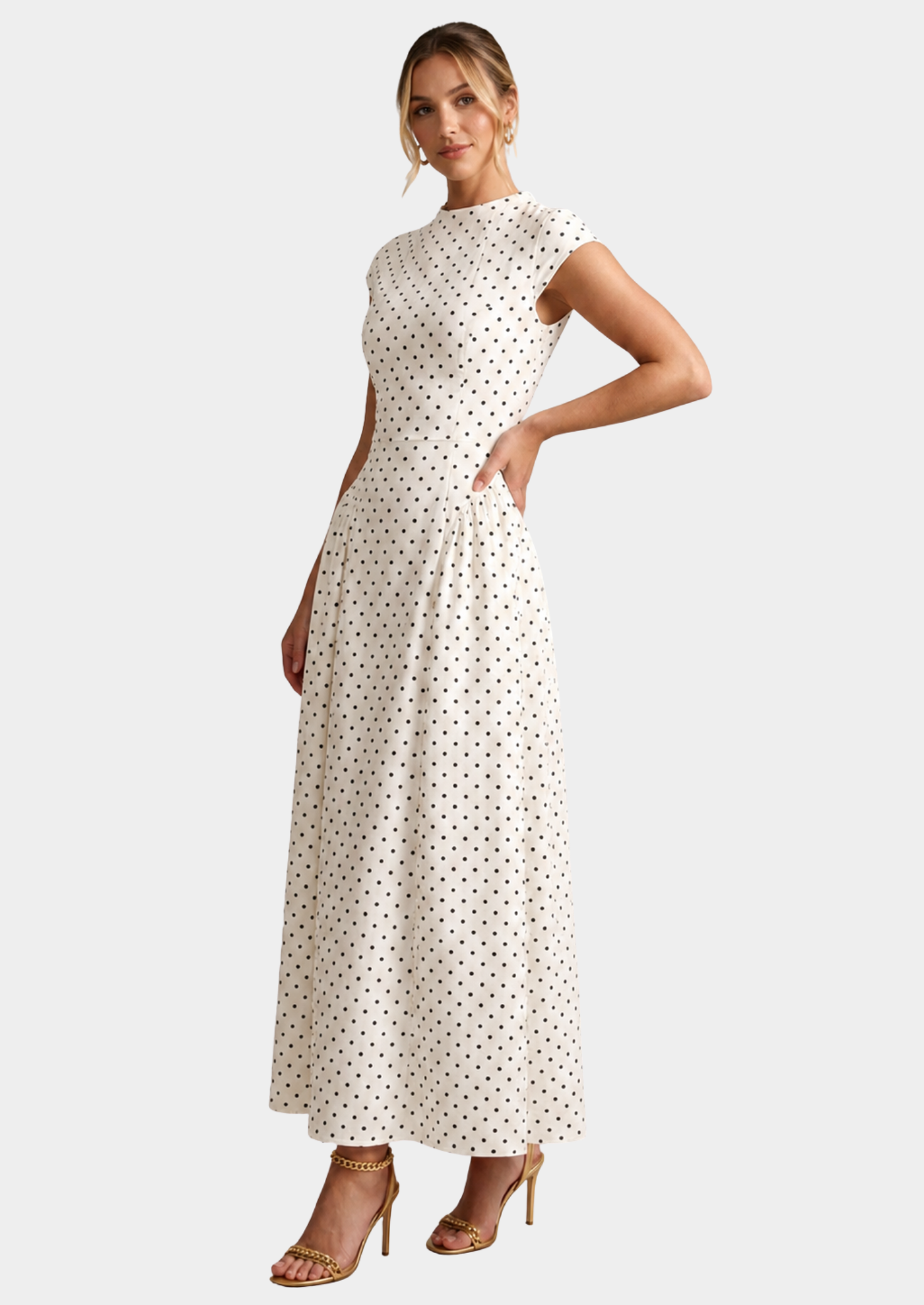Women’s Polka Dot Maxi Dress with Cap Sleeves