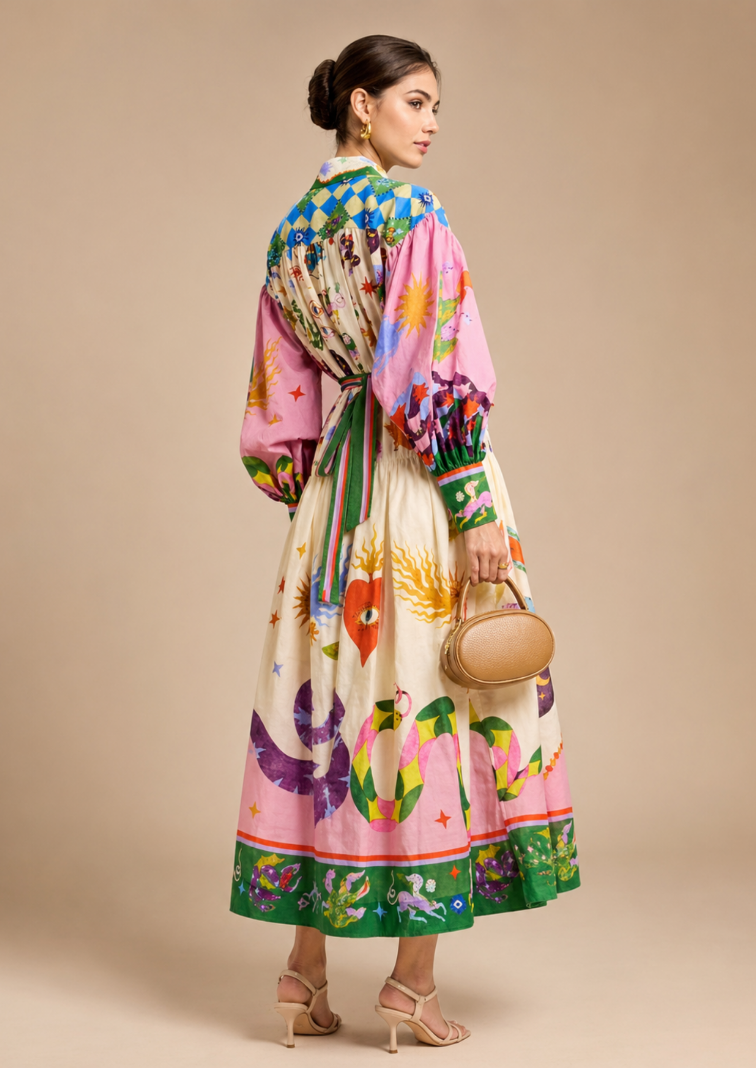 Women’s Printed Maxi Shirt Dress with Long Sleeves