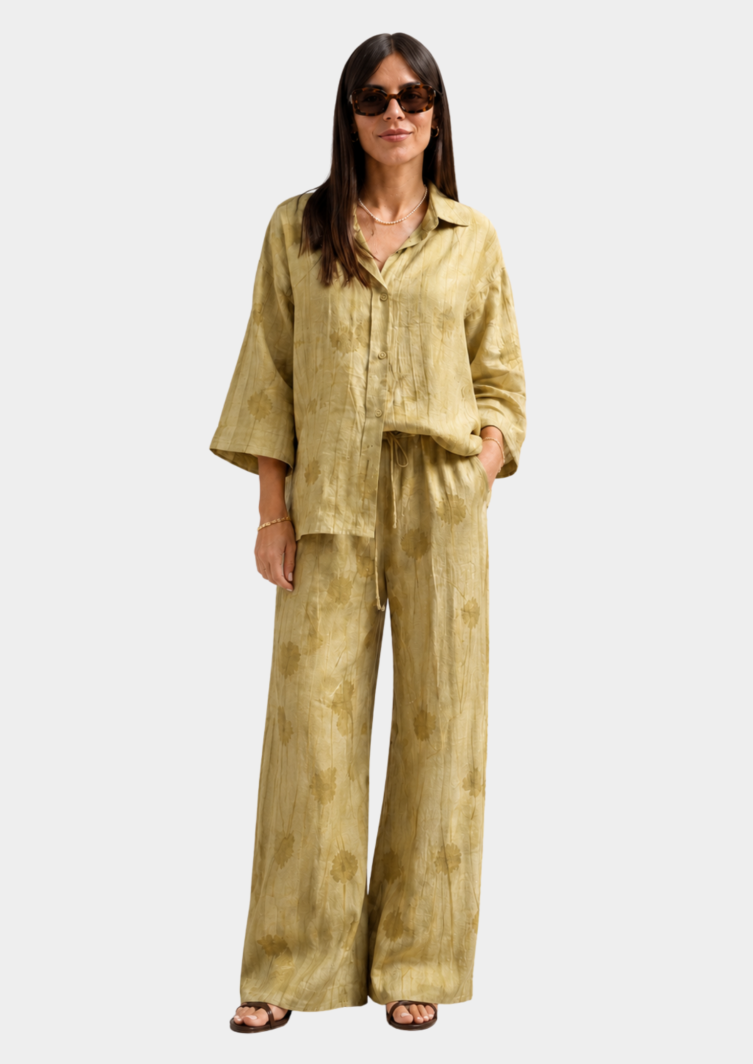 Women’s Printed Shirt and Ankle-Length Trousers Set