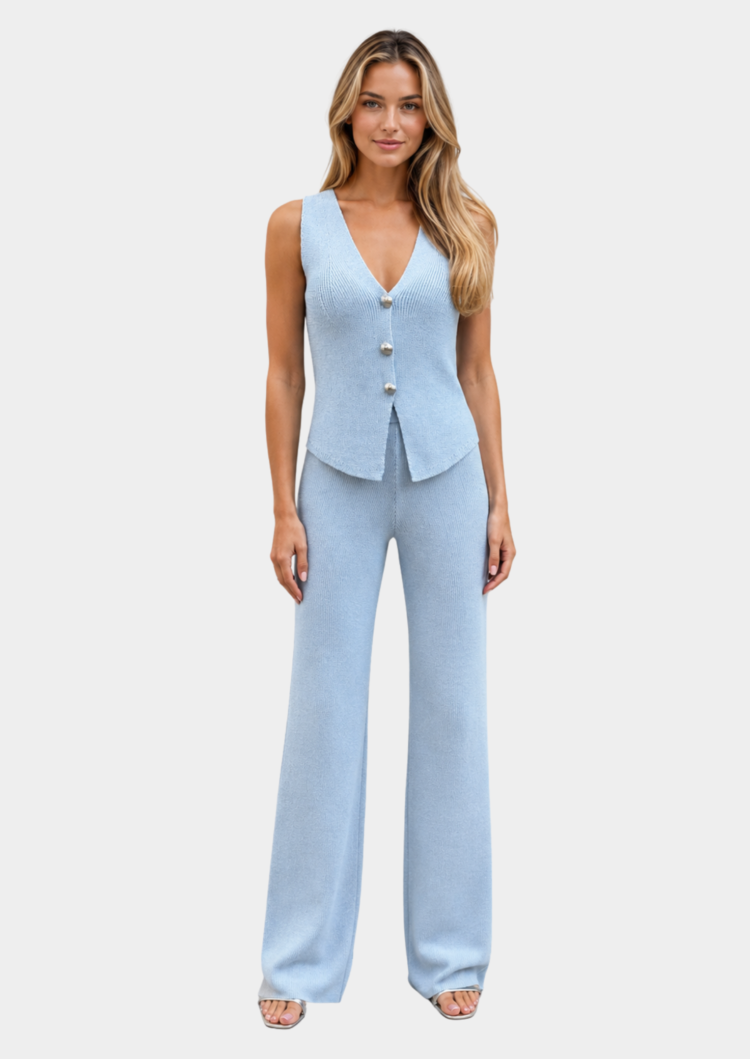 Women’s Ribbed Knit Waistcoat and Trousers Set