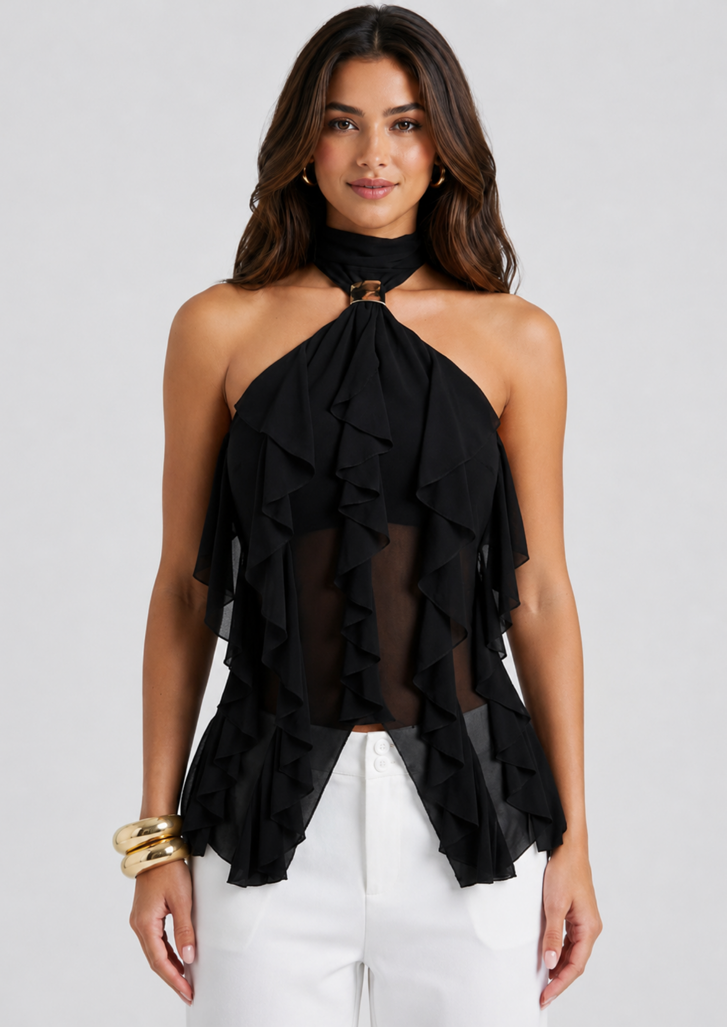 Women’s Ruffle Halter Top with Open Back