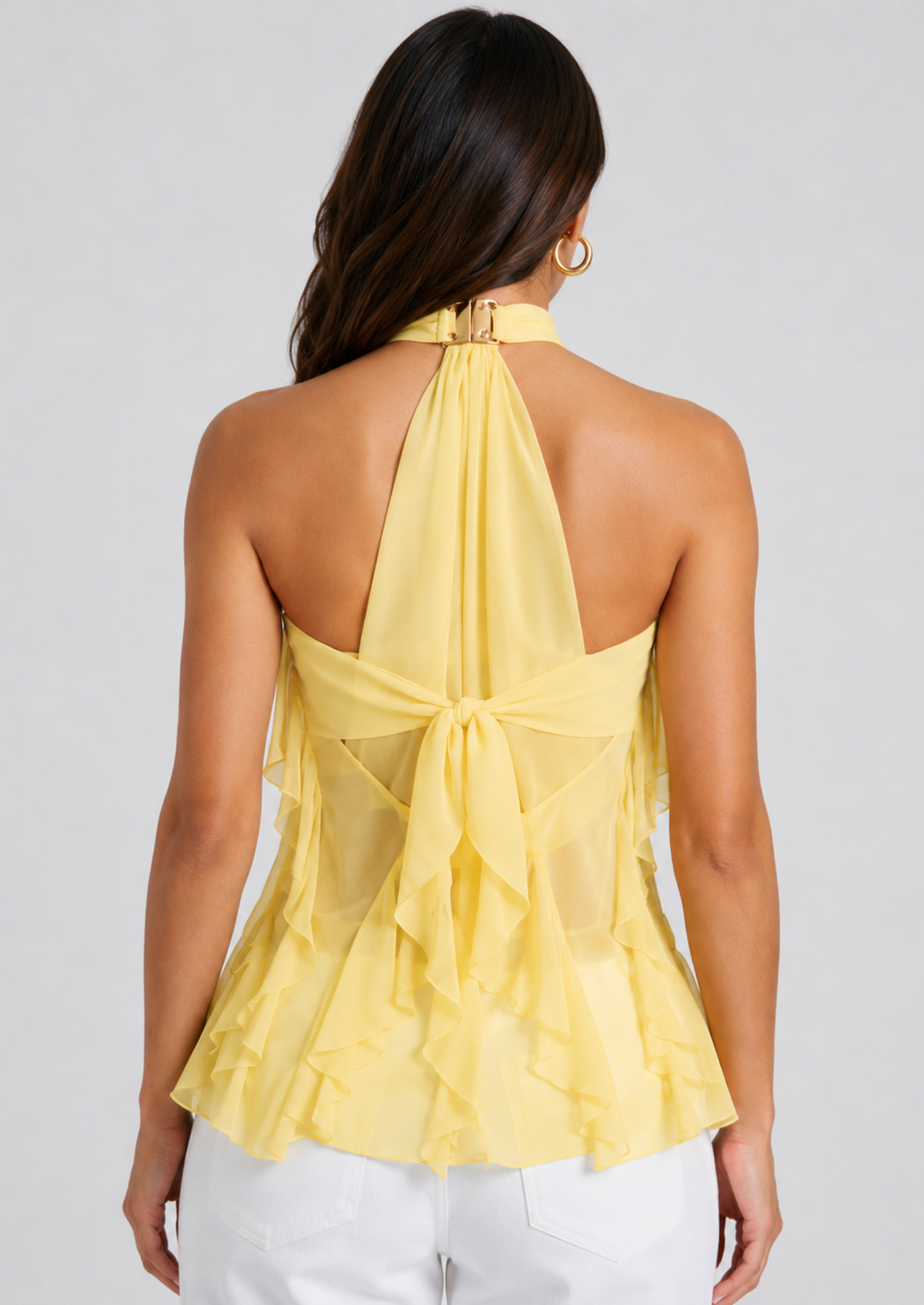 Women’s Ruffle Halter Top with Open Back