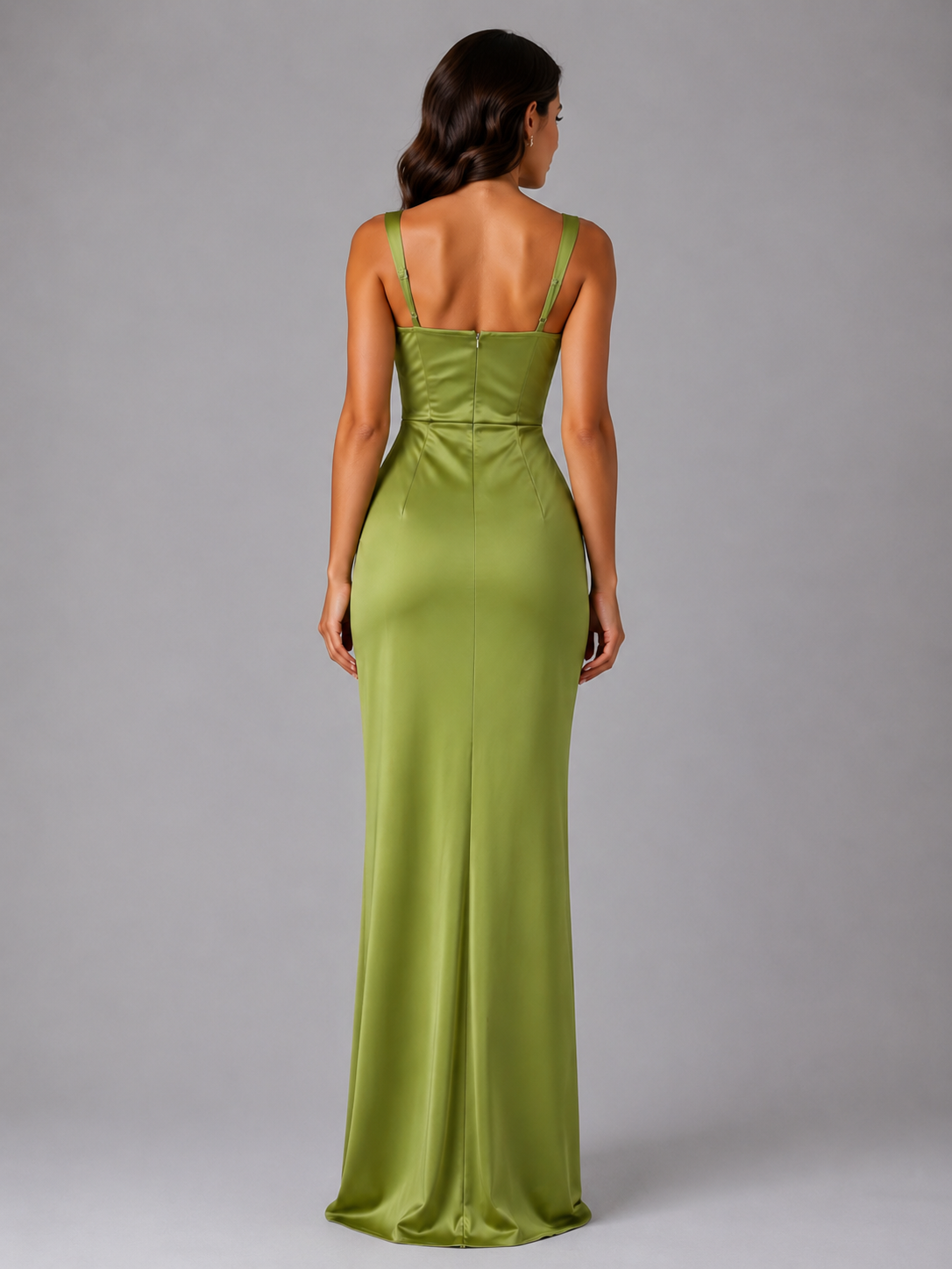 Women’s Satin Maxi Dress with Square Neck and Ruched Waist