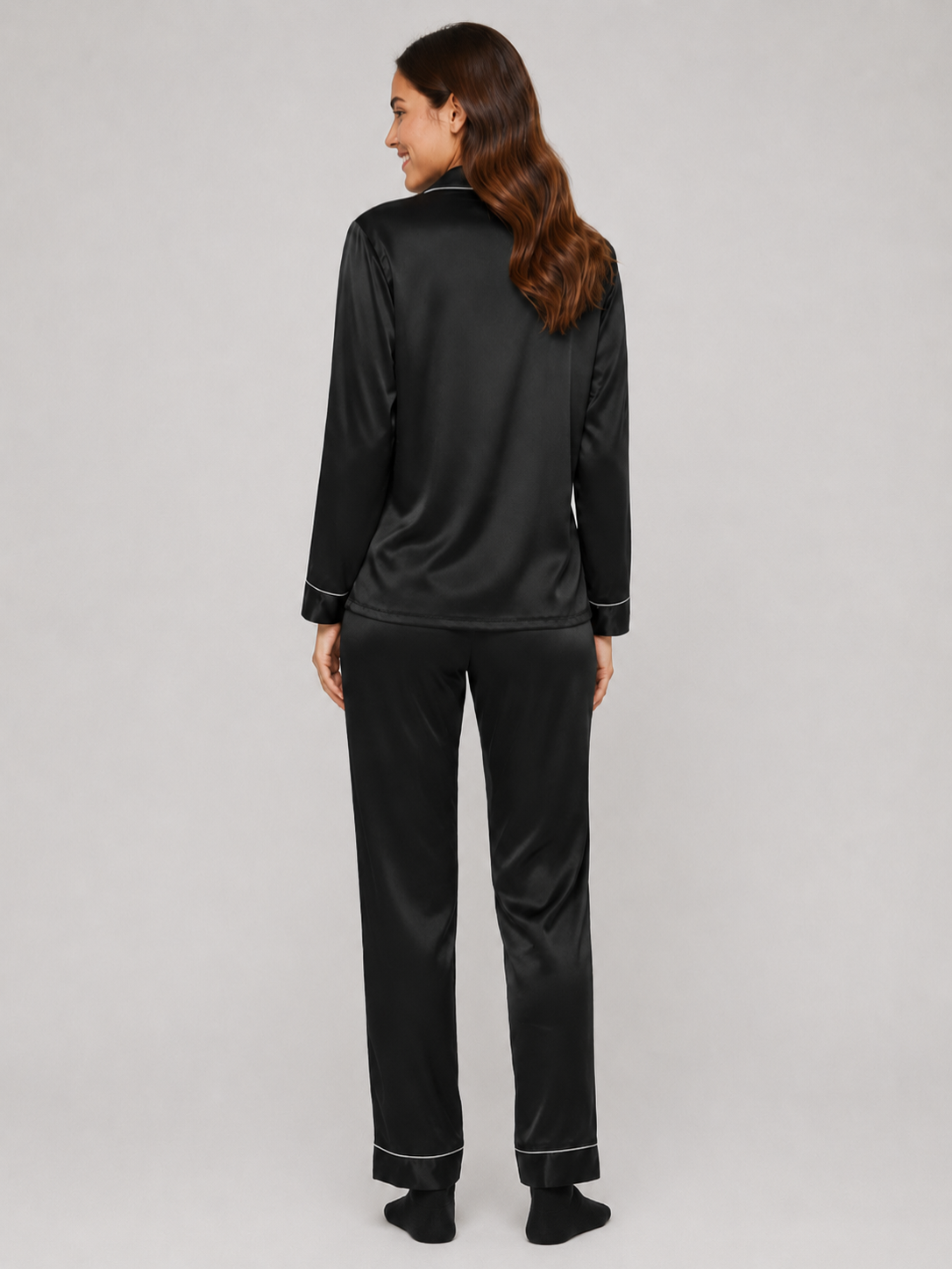 Women’s Satin Pajama Set with Contrast Trim