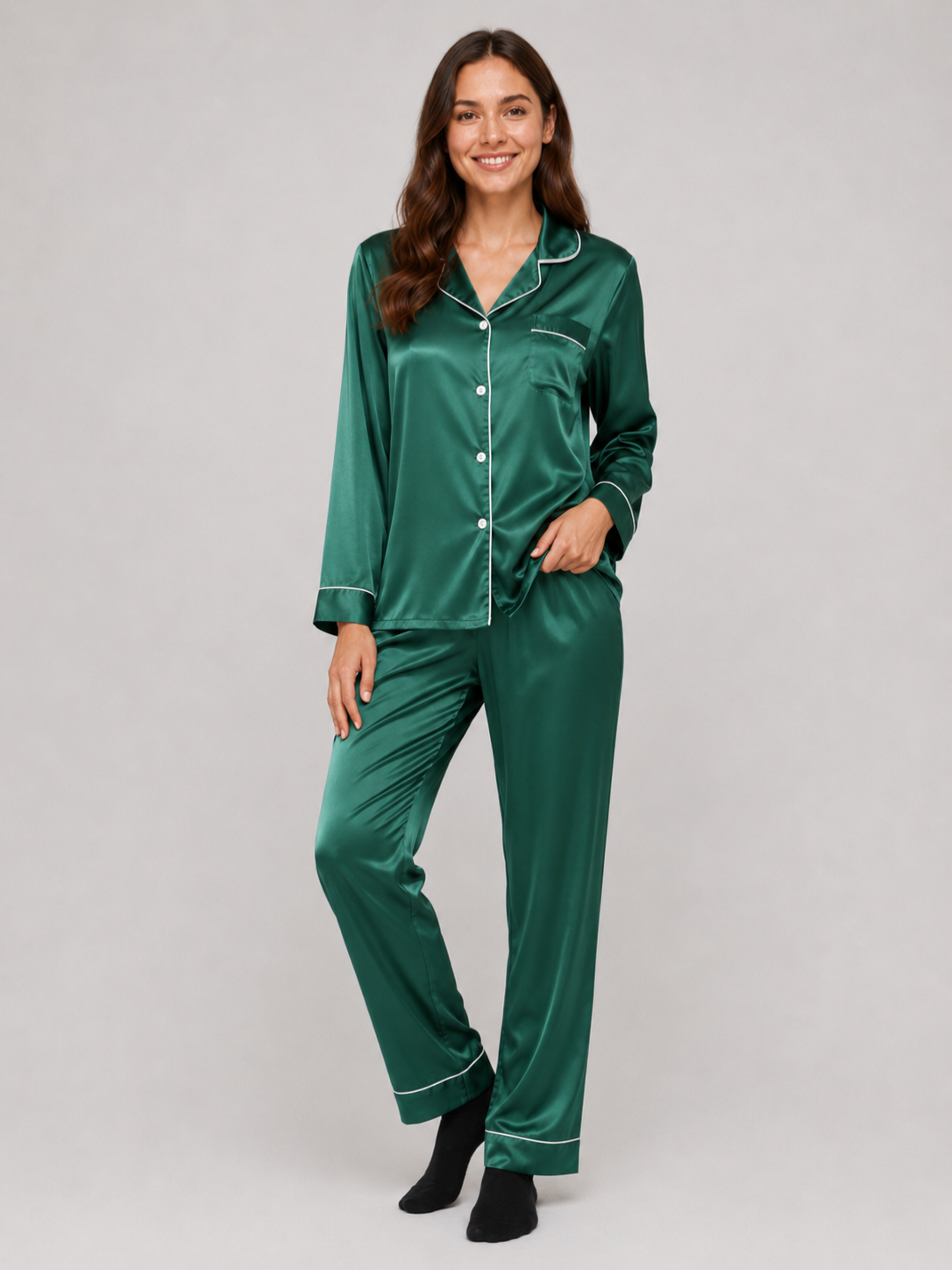 Women’s Satin Pajama Set with Contrast Trim