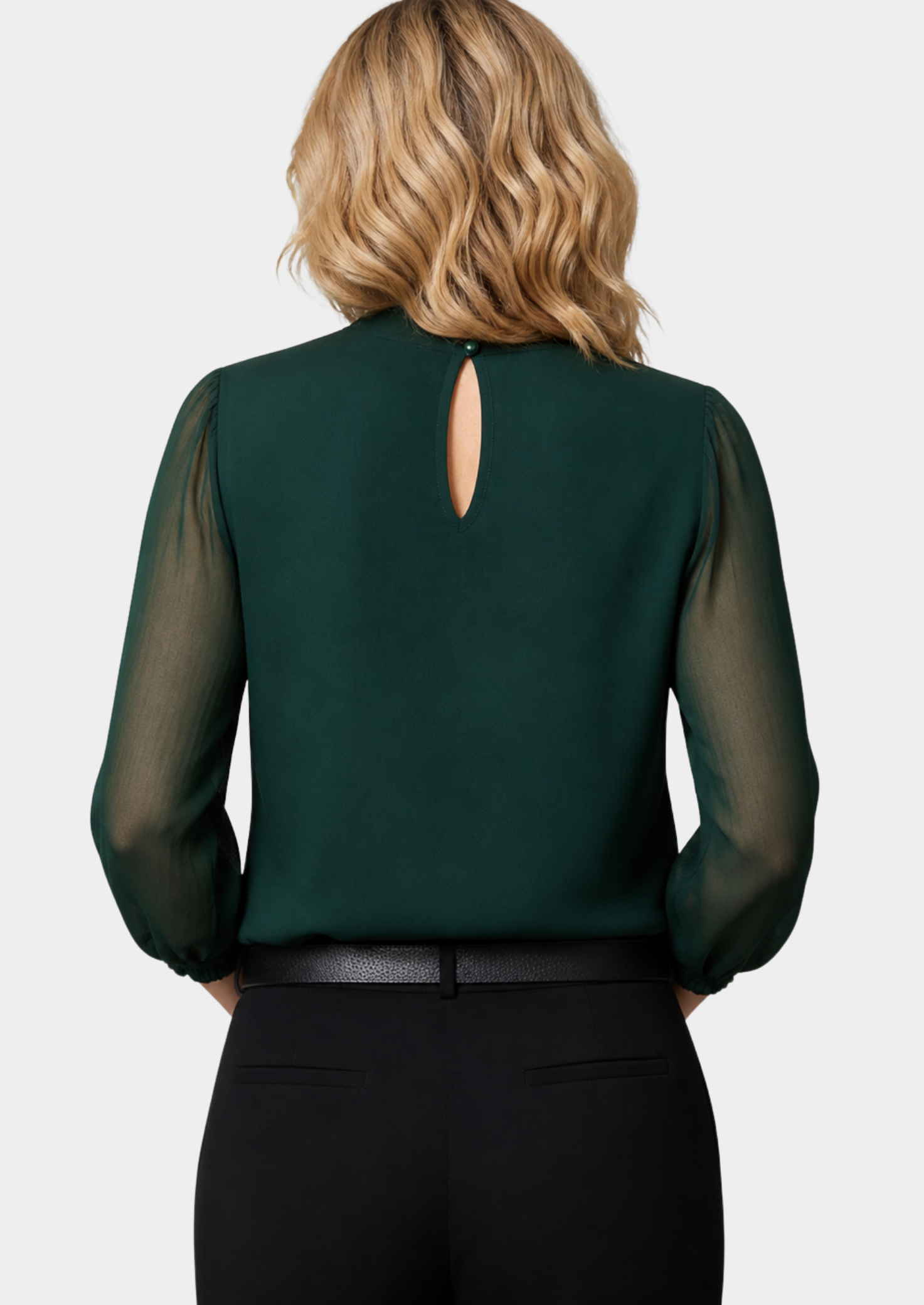 Women’s Sheer Sleeve Blouse with High Neck