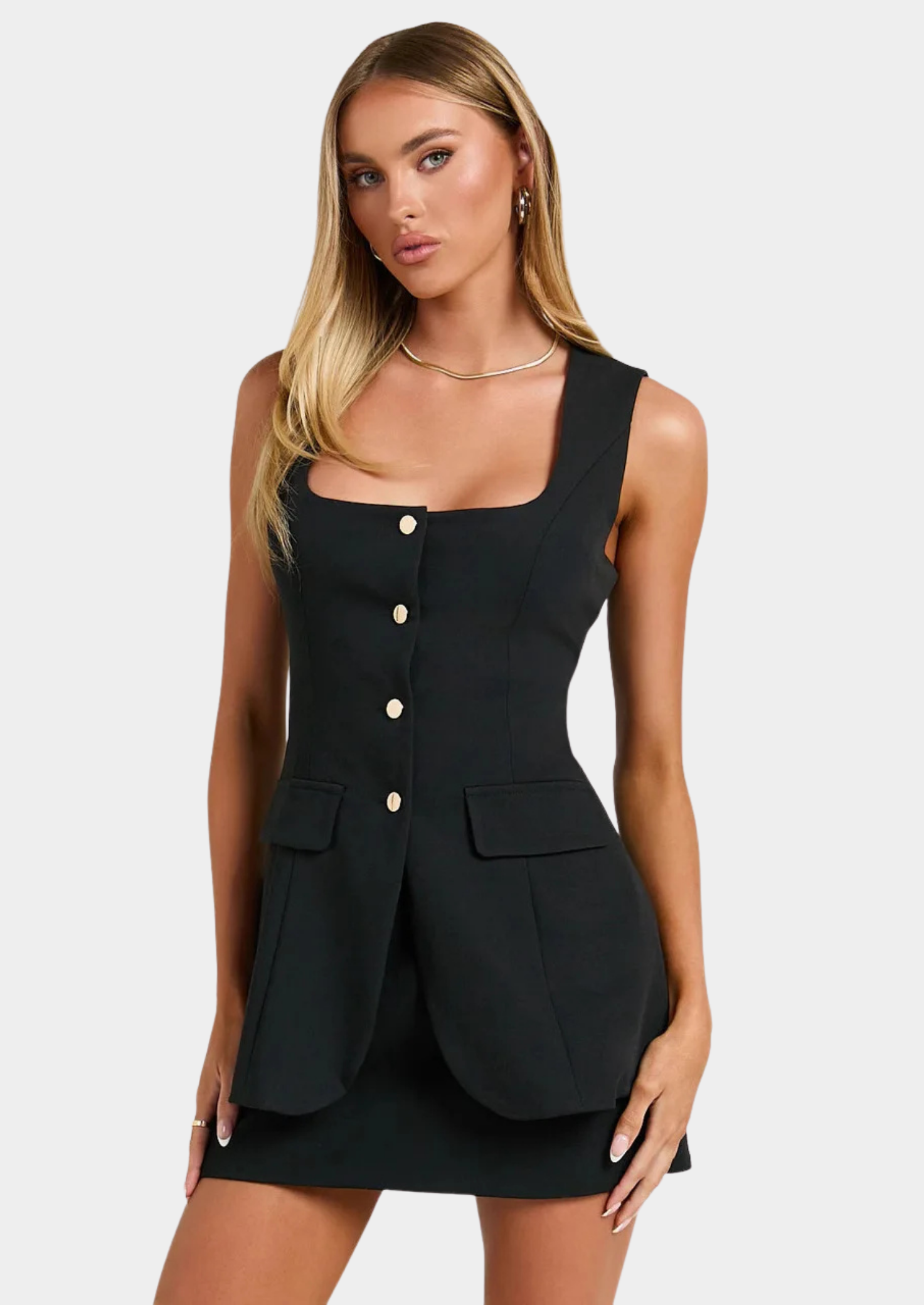 Women’s Sleeveless Button Front Top and Mini Skirt Set