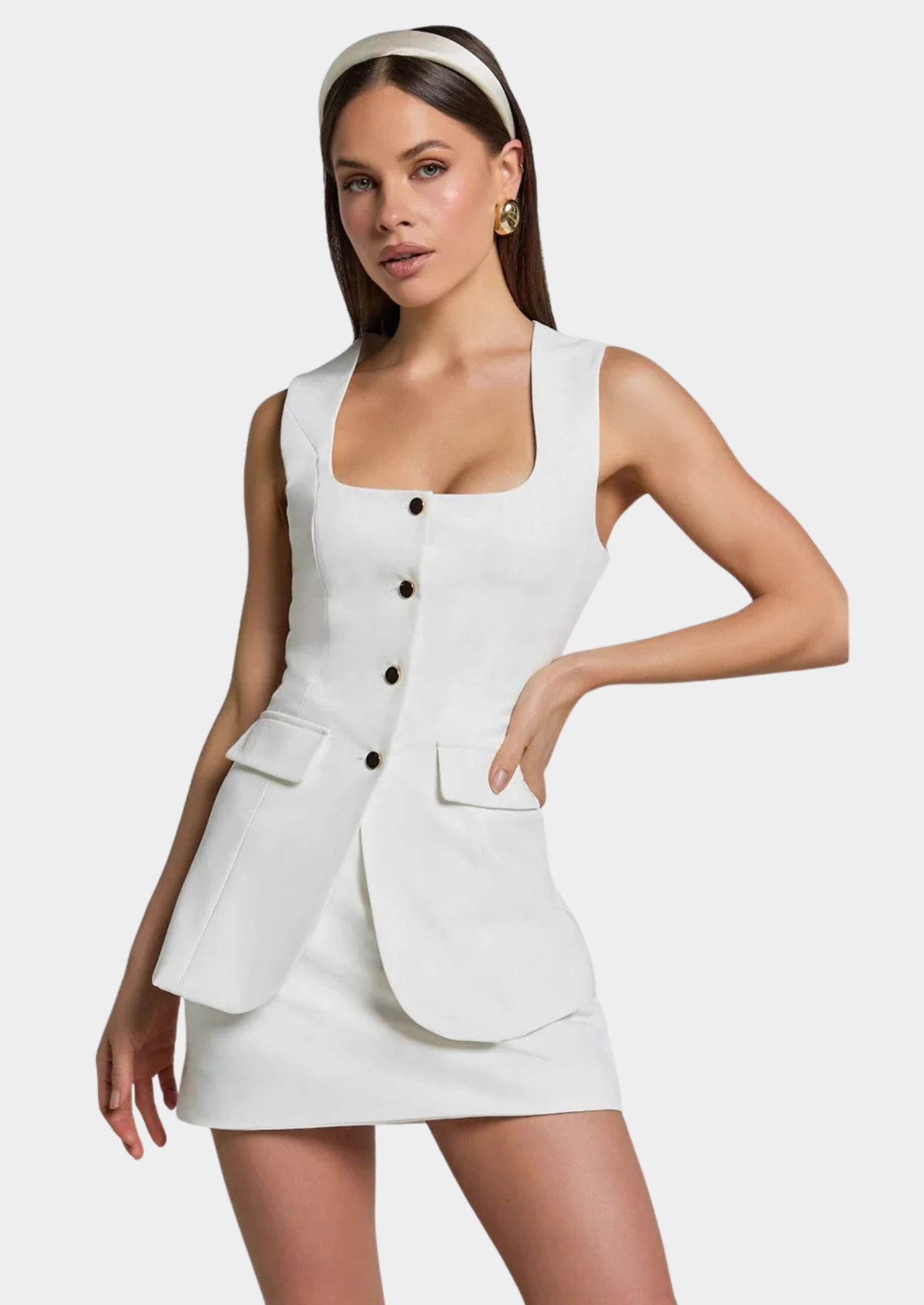 Women’s Sleeveless Button Front Top and Mini Skirt Set