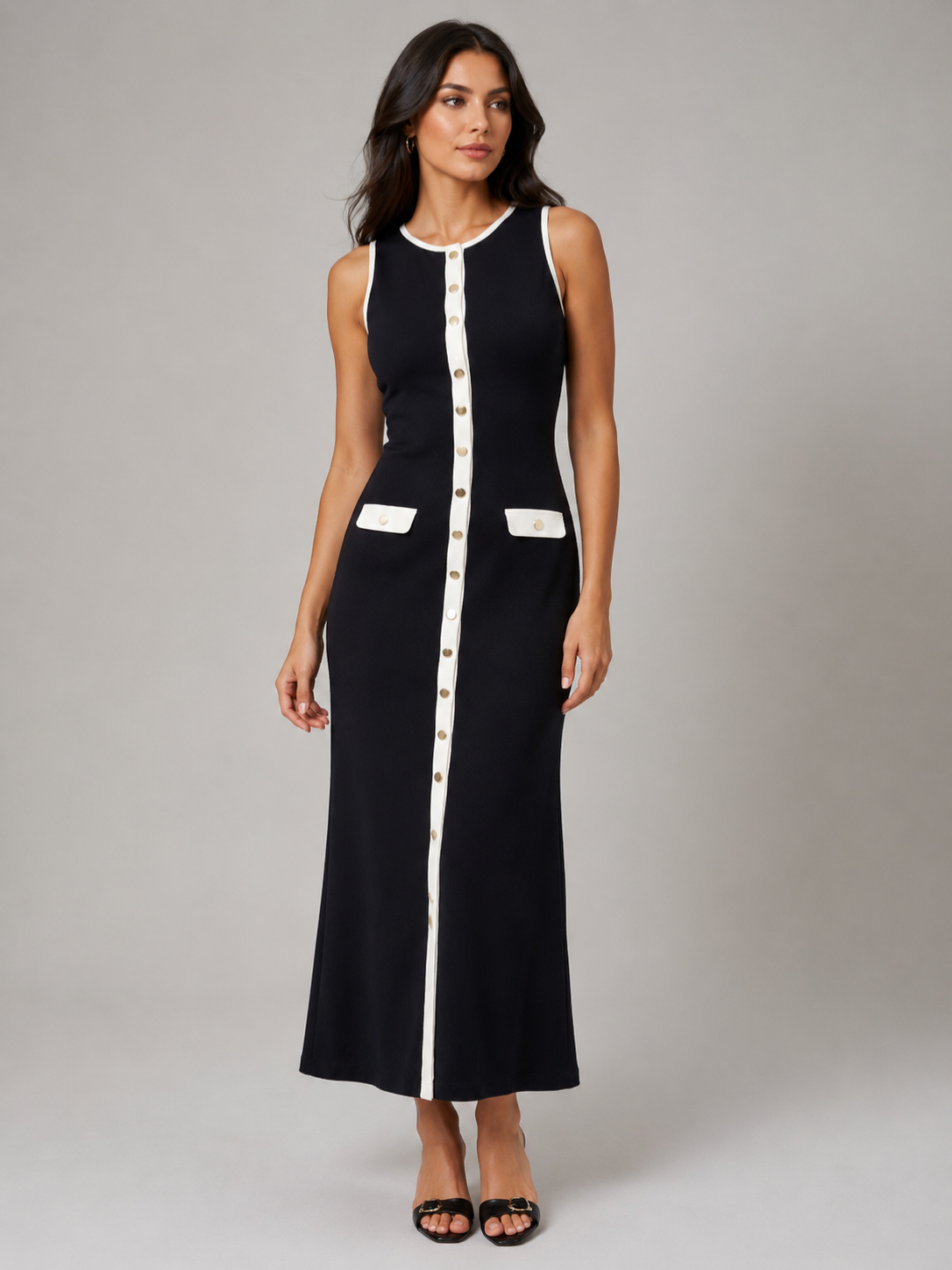 Women’s Sleeveless Maxi Dress with Button Front
