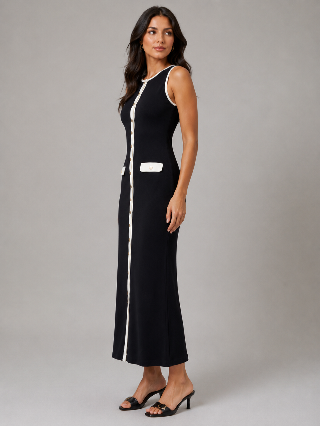 Women’s Sleeveless Maxi Dress with Button Front