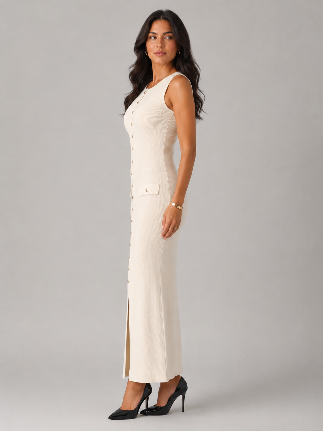 Women’s Sleeveless Maxi Dress with Button Front