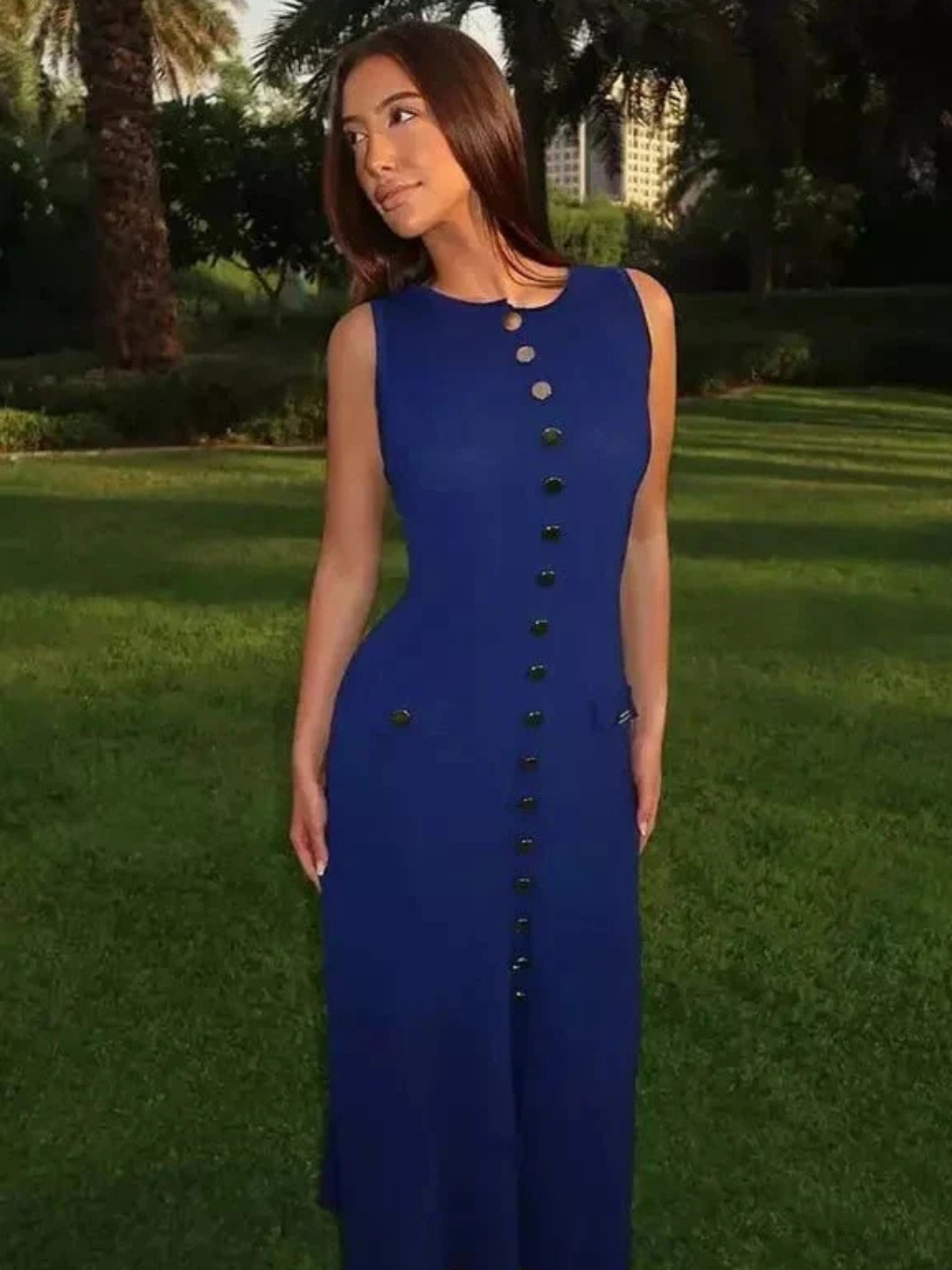 Women’s Sleeveless Maxi Dress with Button Front