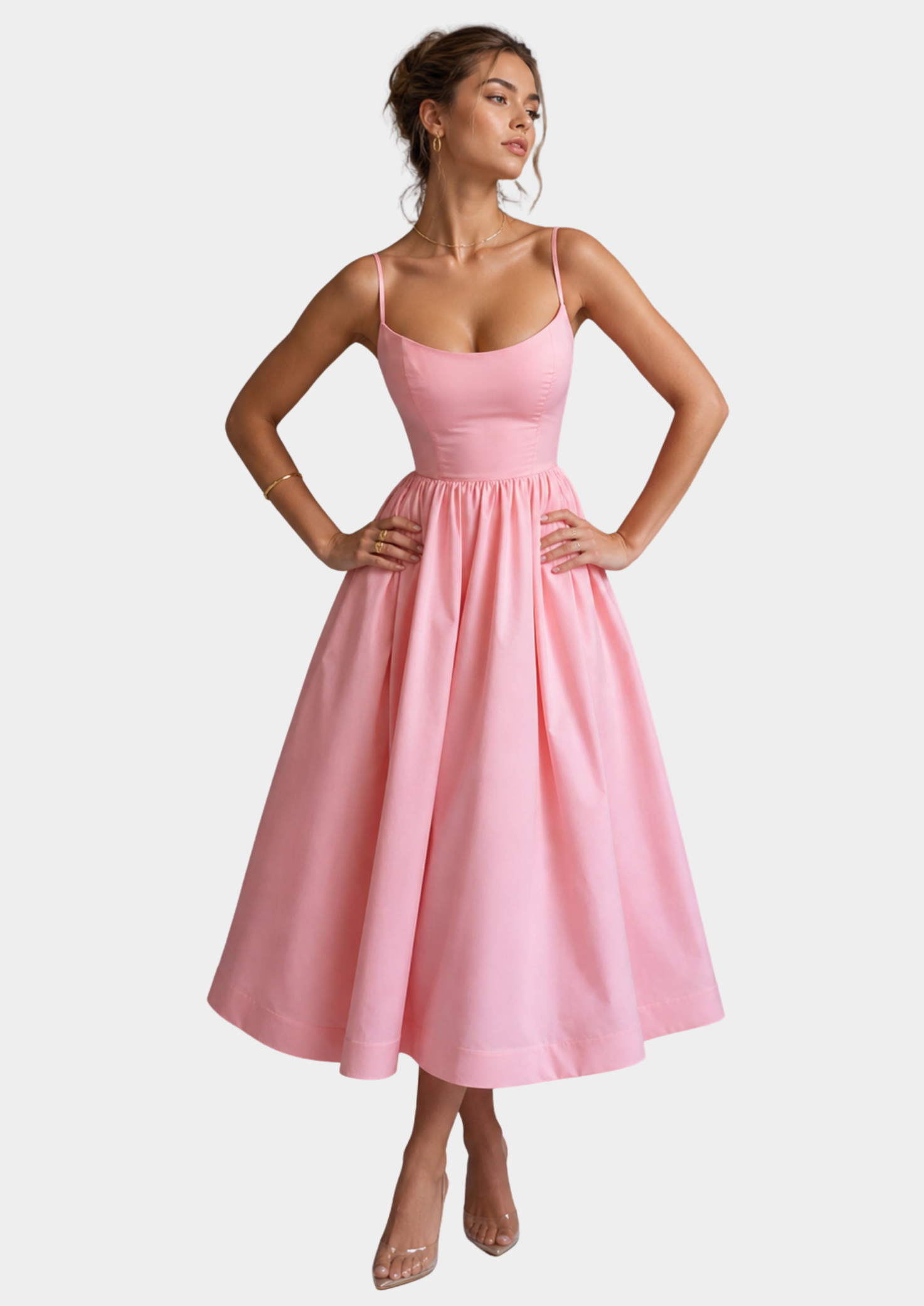 Women’s Sleeveless Midi Dress with A-Line Skirt