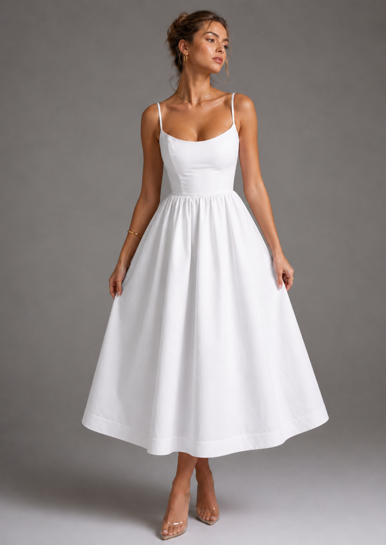 Women’s Sleeveless Midi Dress with A-Line Skirt