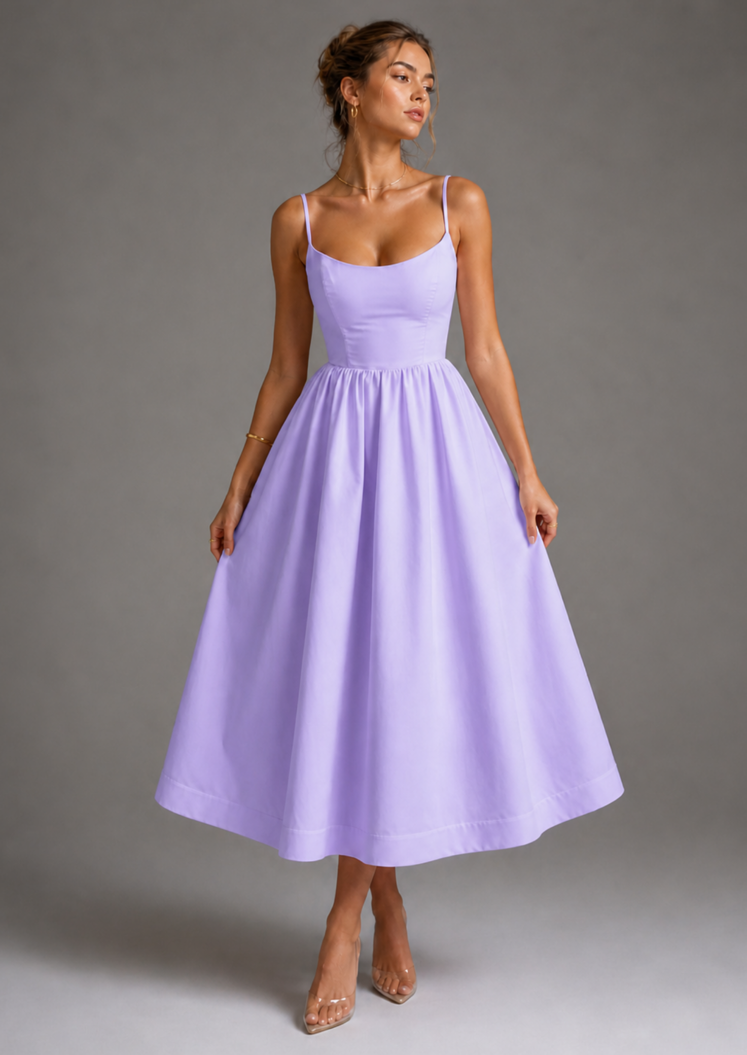 Women’s Sleeveless Midi Dress with A-Line Skirt