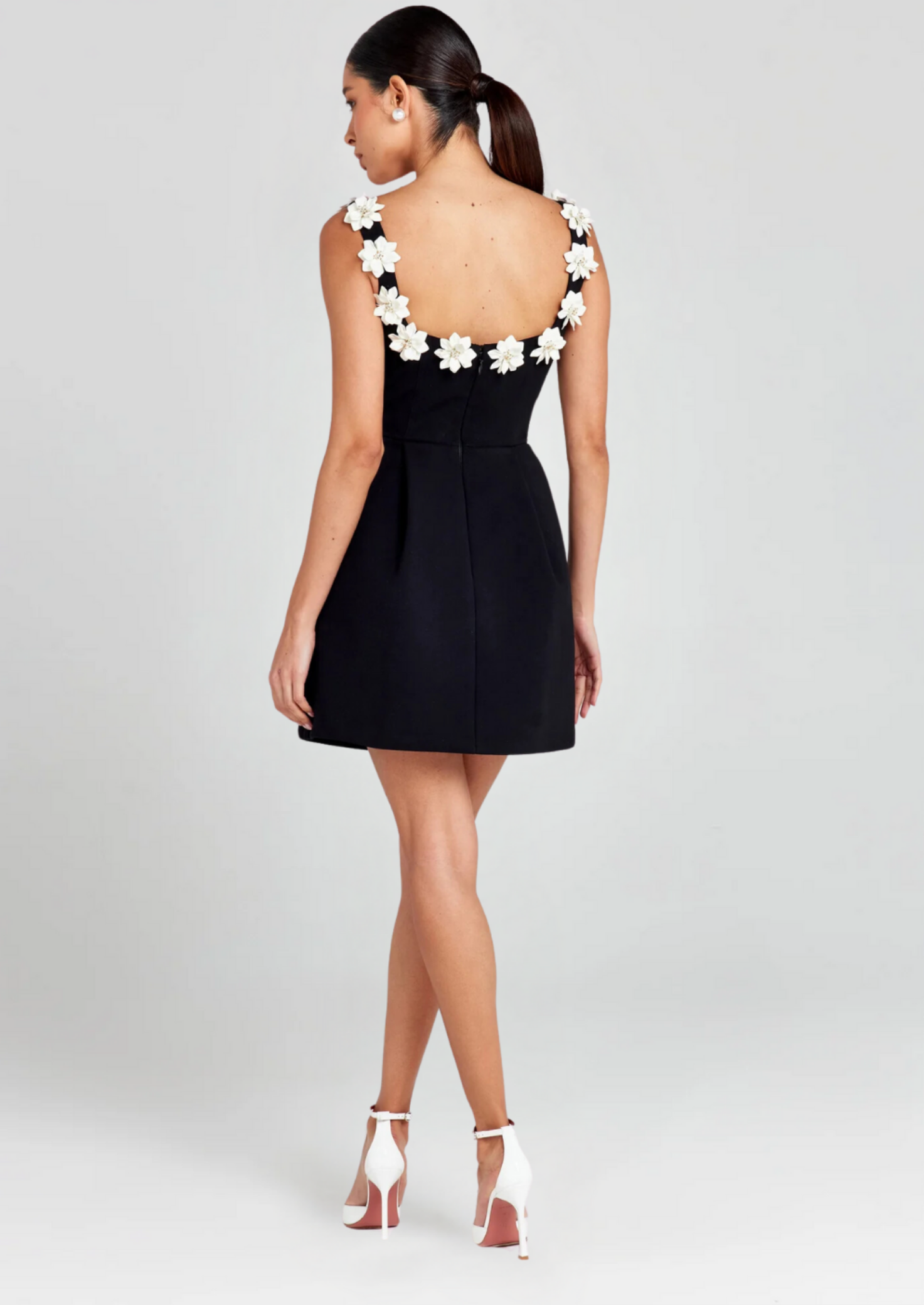 Women’s Sleeveless Mini Dress with Floral Strap Trim