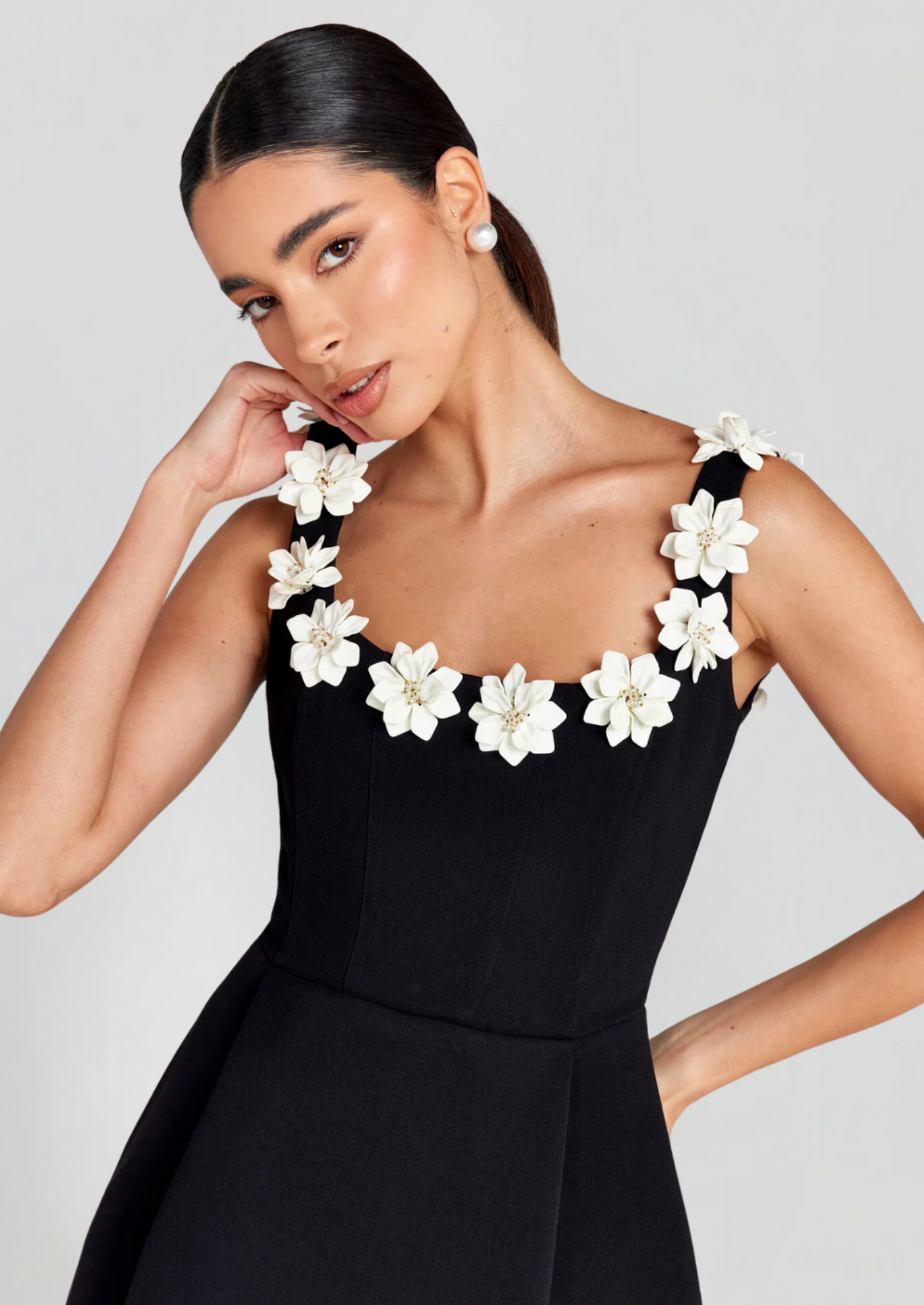 Women’s Sleeveless Mini Dress with Floral Strap Trim