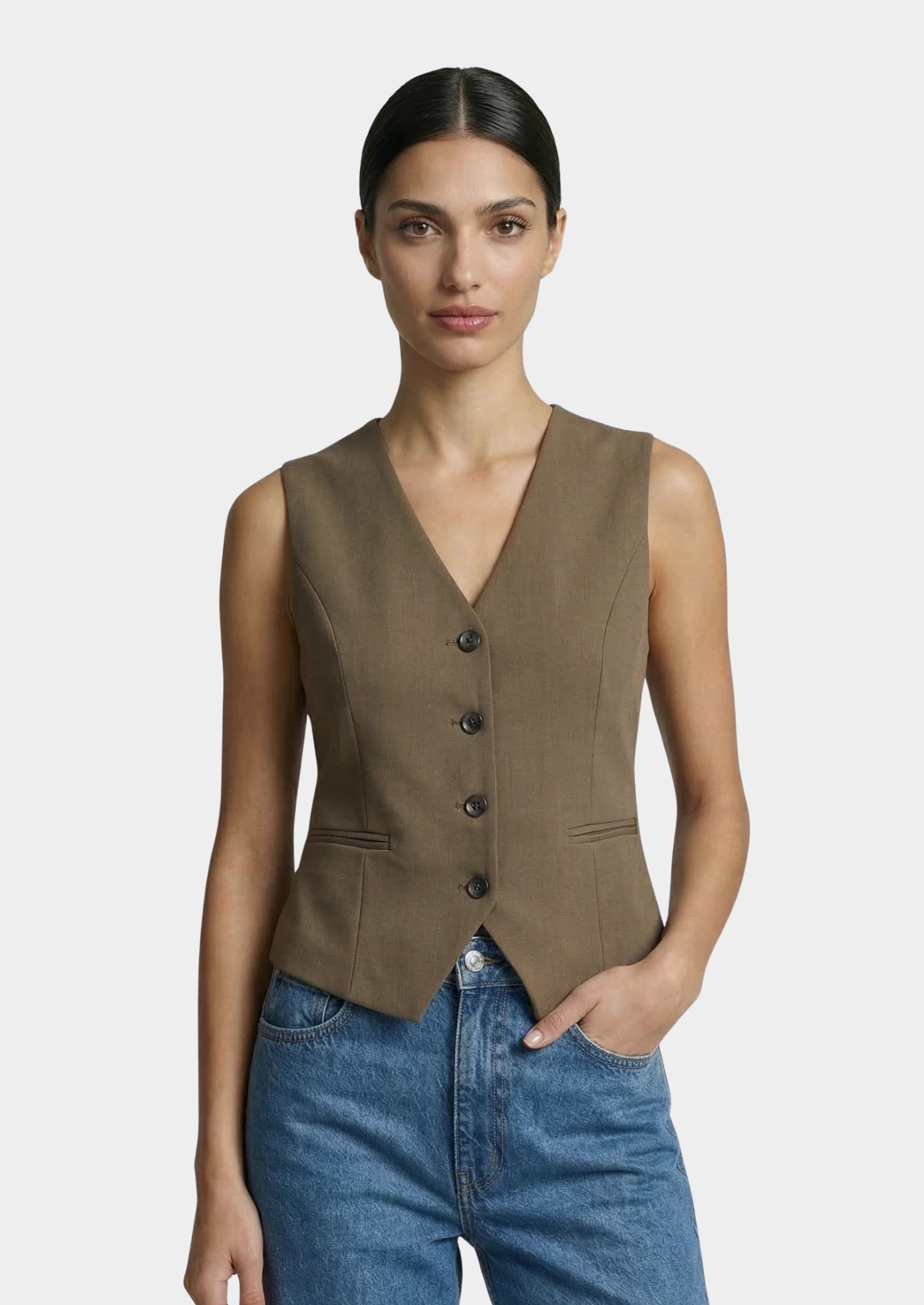 Women’s Sleeveless Tailored Vest Top with Button Front