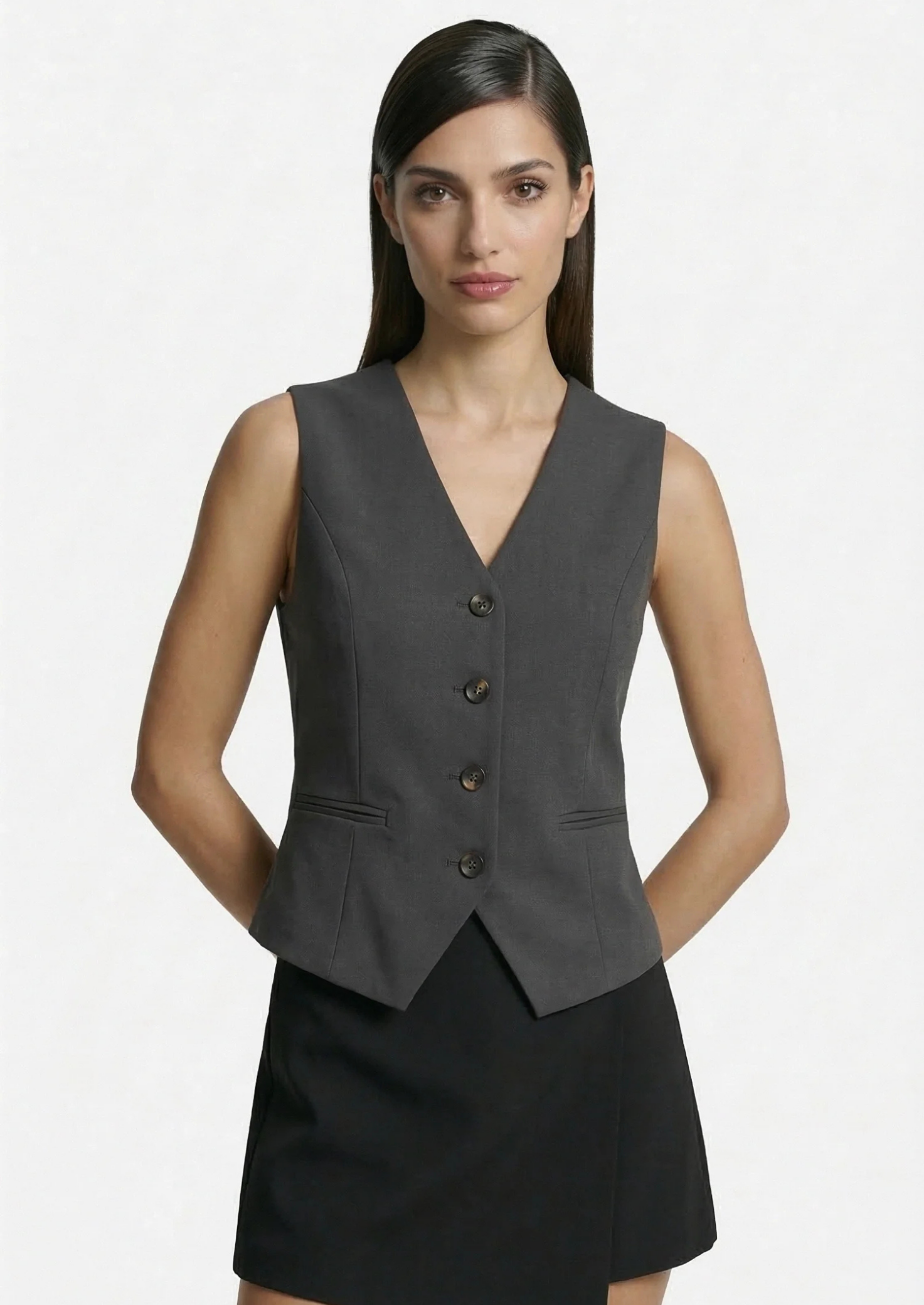 Women’s Sleeveless Tailored Vest Top with Button Front