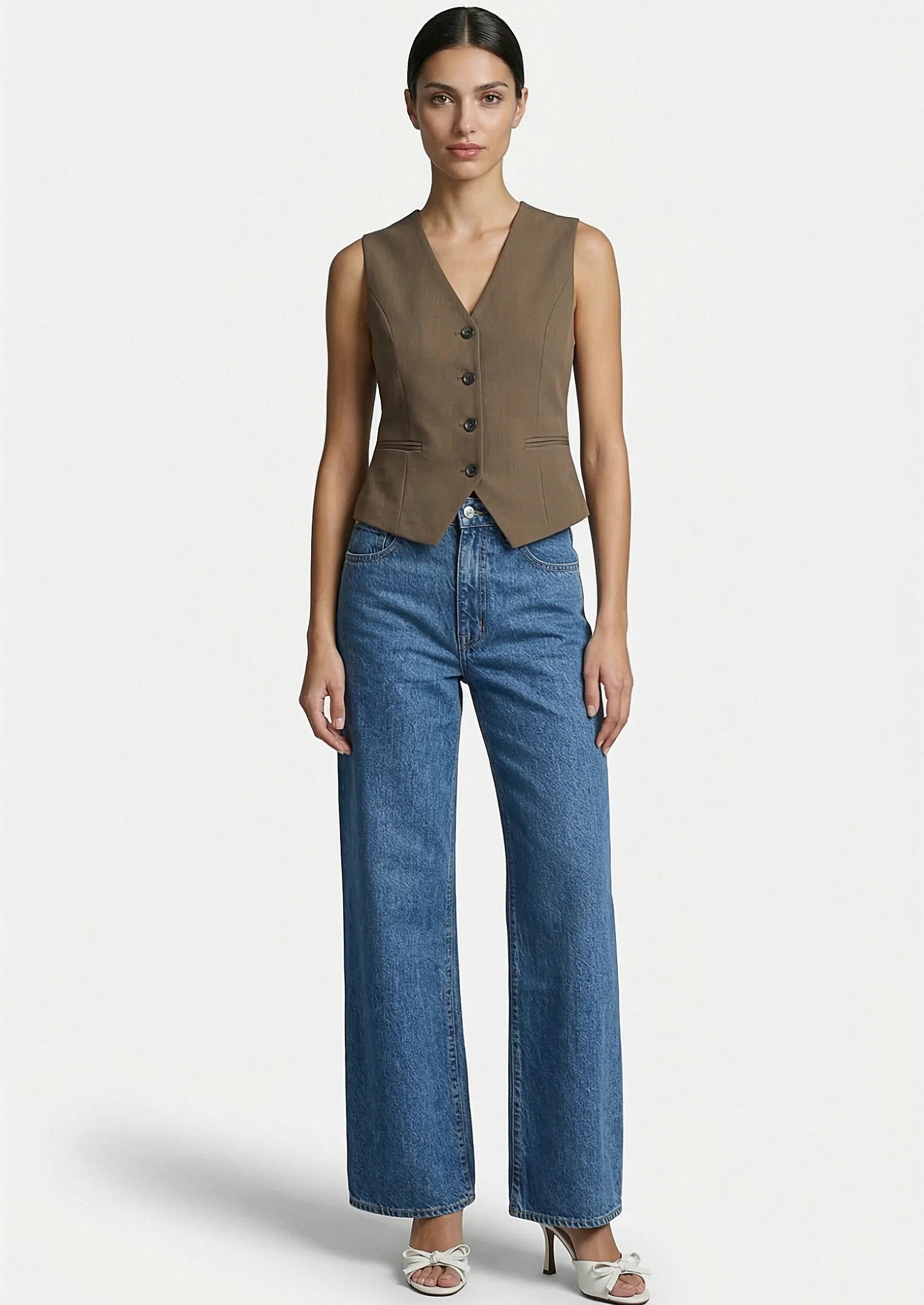 Women’s Sleeveless Tailored Vest Top with Button Front