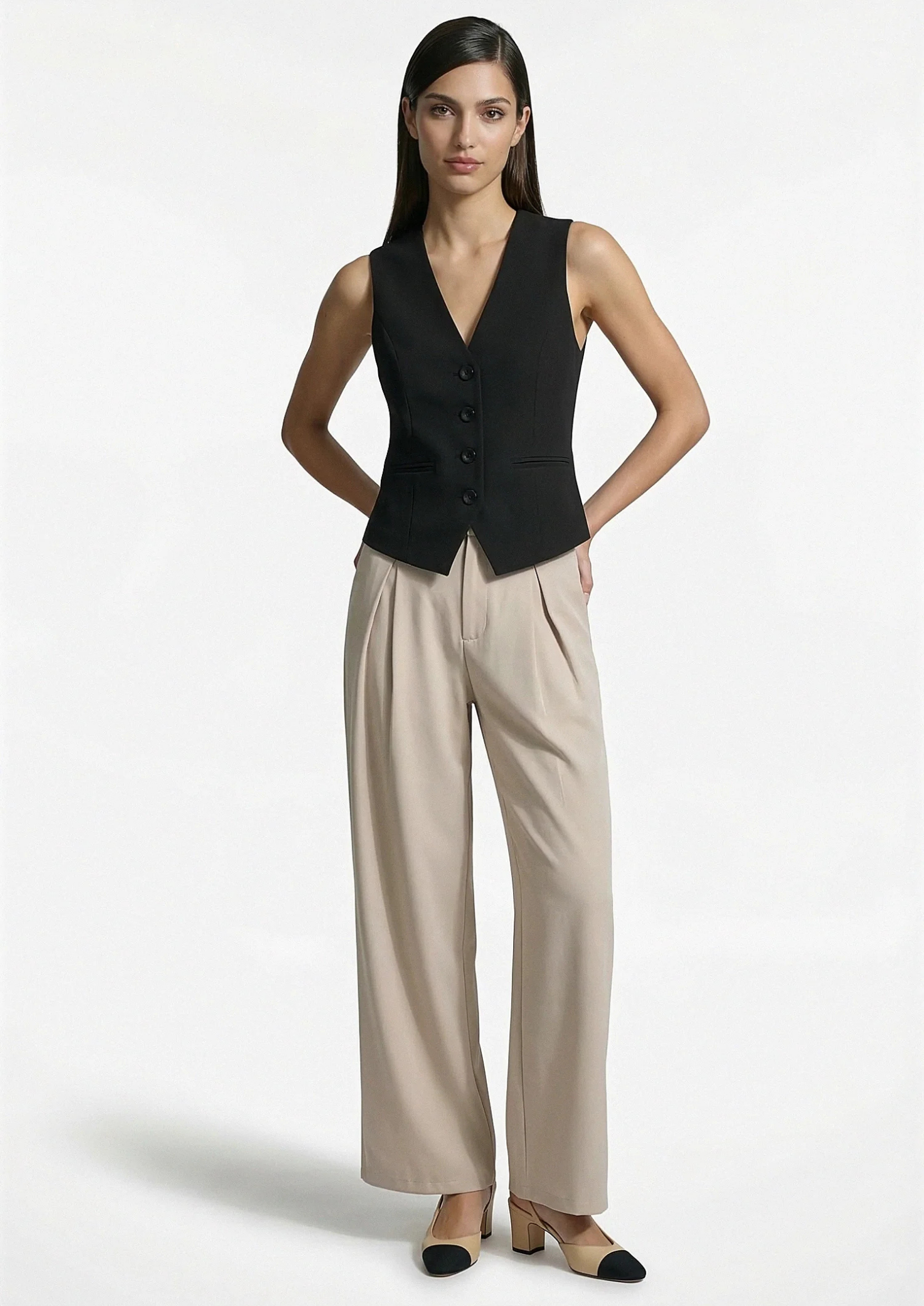 Women’s Sleeveless Tailored Vest Top with Button Front