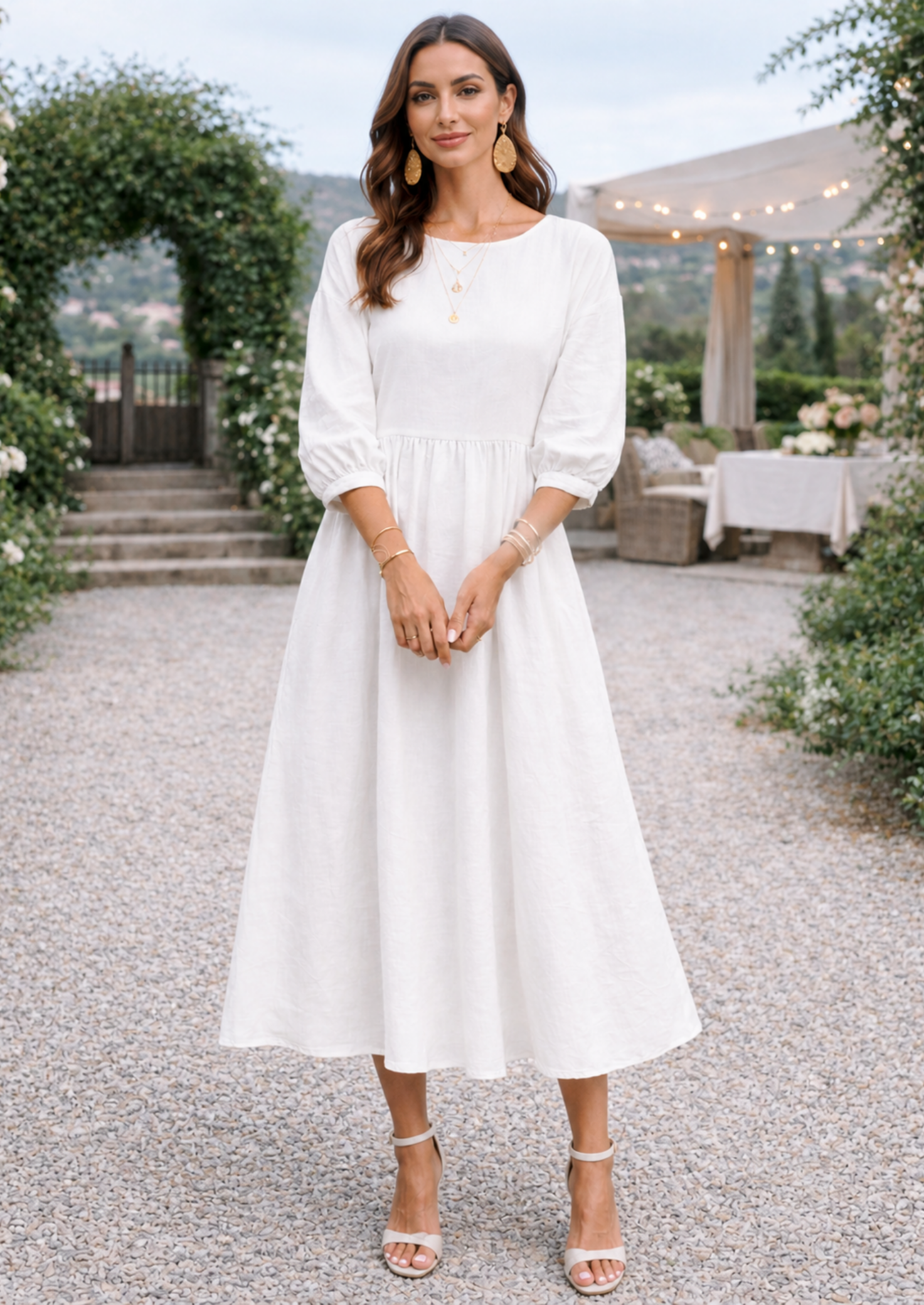 Women’s Smock Maxi Dress with 3/4 Sleeves and Pockets
