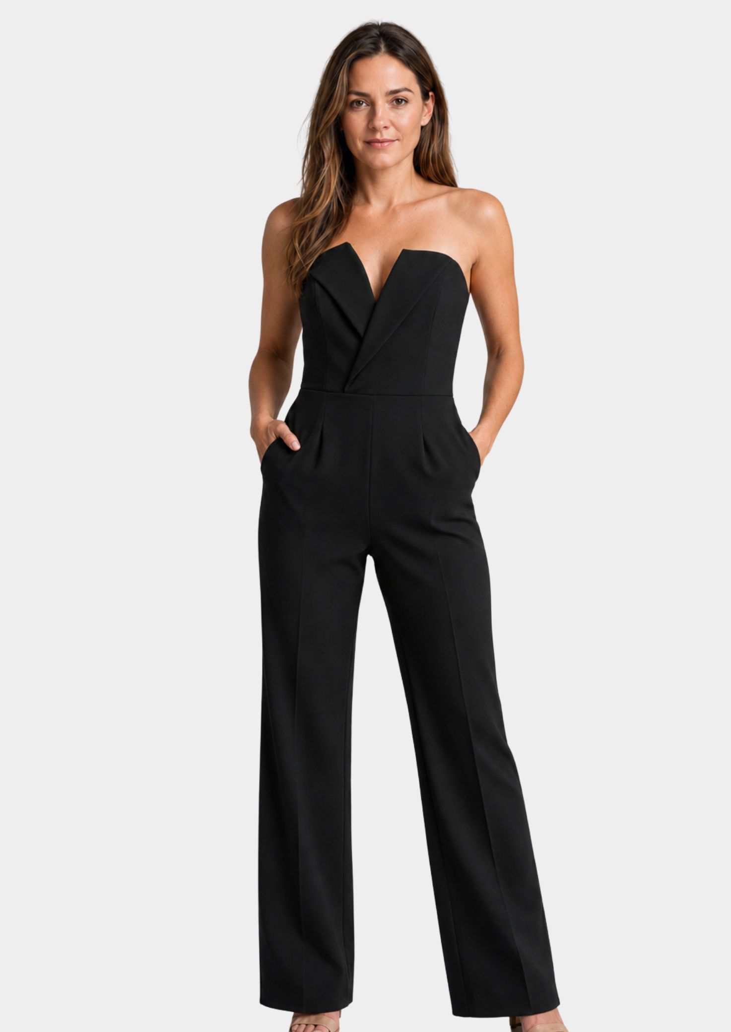 Women’s Strapless Jumpsuit with Wide Leg Pants