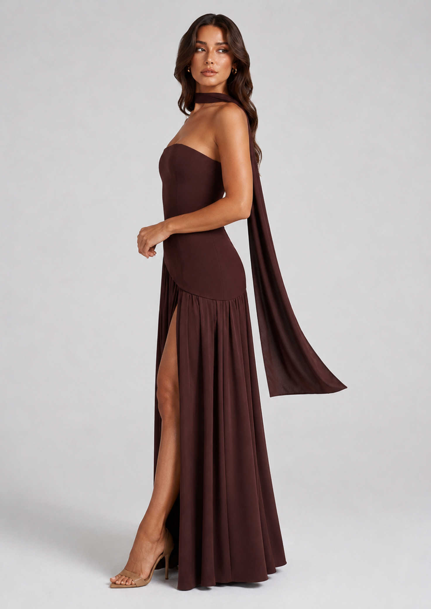 Women’s Strapless Maxi Dress with Asymmetrical Hem