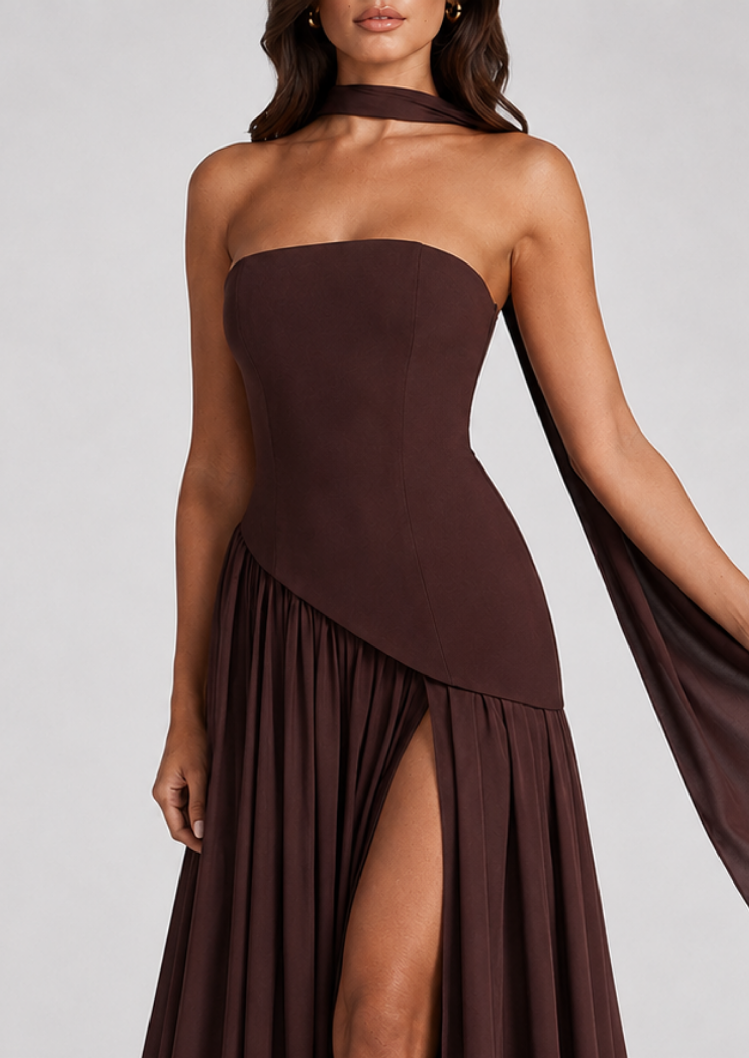 Women’s Strapless Maxi Dress with Asymmetrical Hem