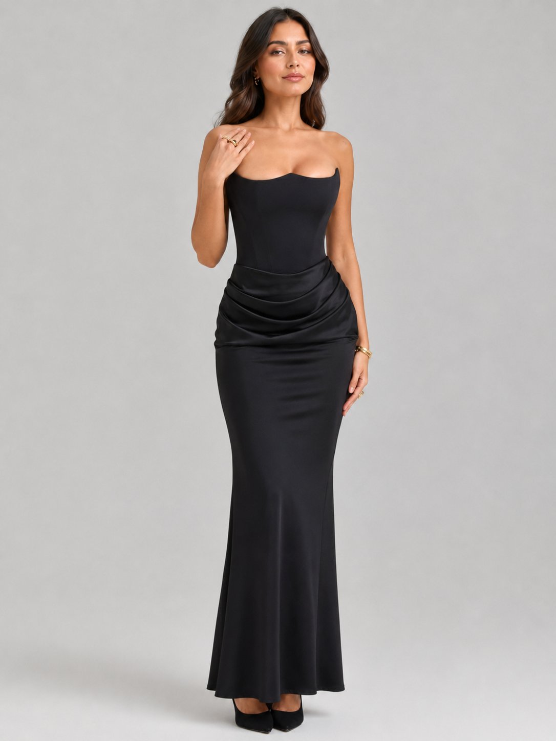 Women’s Strapless Maxi Dress with Draped Detail