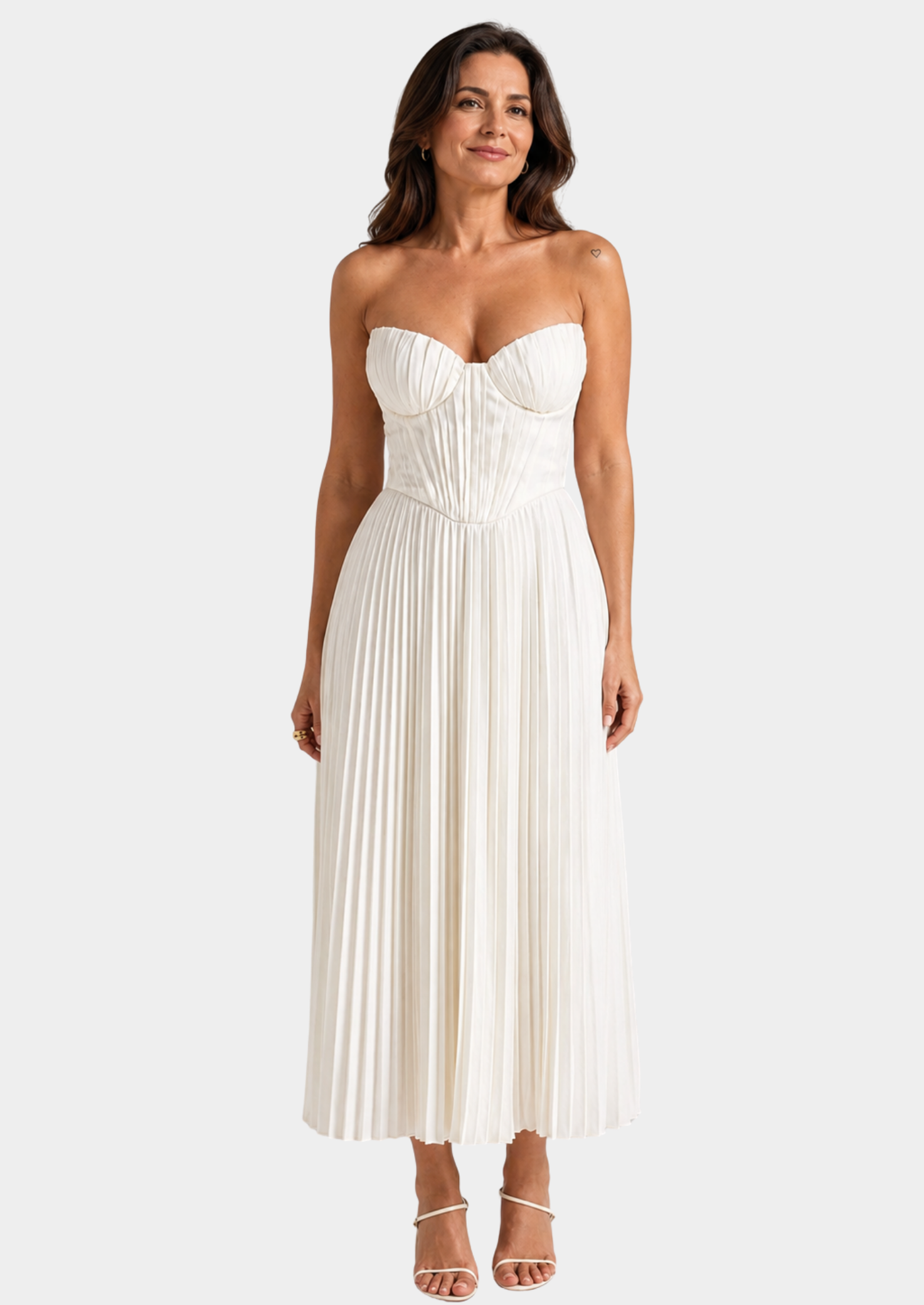 Women’s Strapless Pleated Midi Dress with Sweetheart Neckline