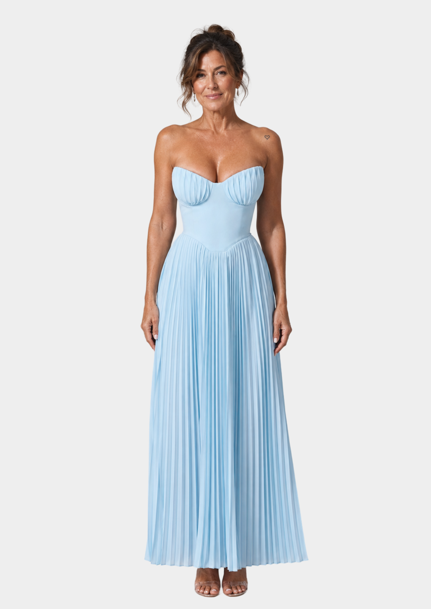 Women’s Strapless Pleated Midi Dress with Sweetheart Neckline