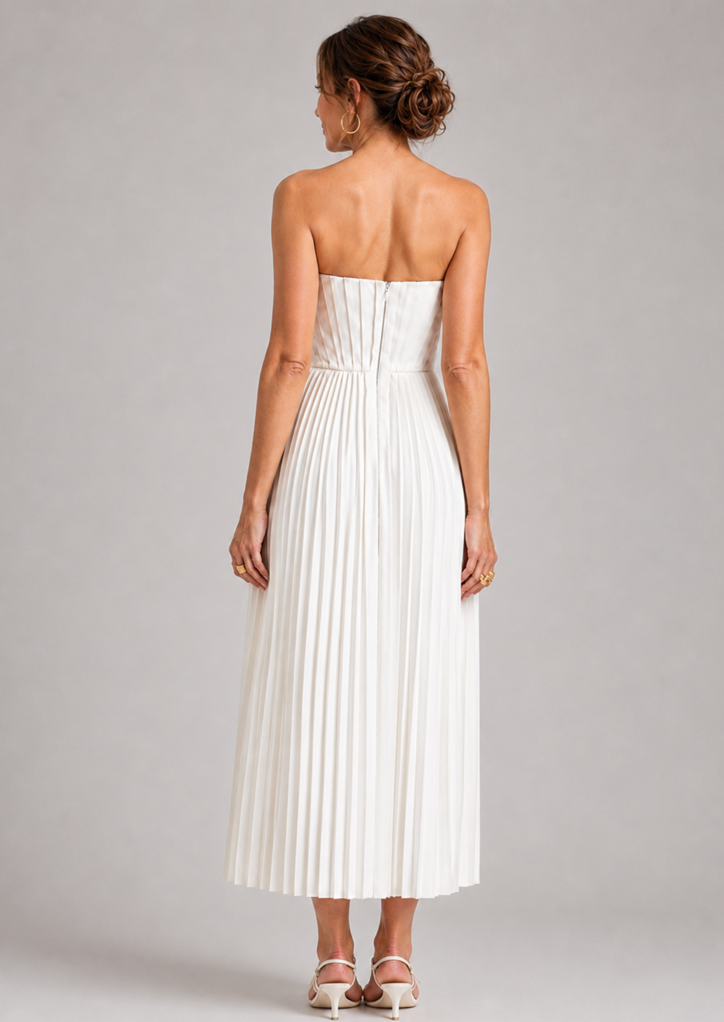 Women’s Strapless Pleated Midi Dress with Sweetheart Neckline