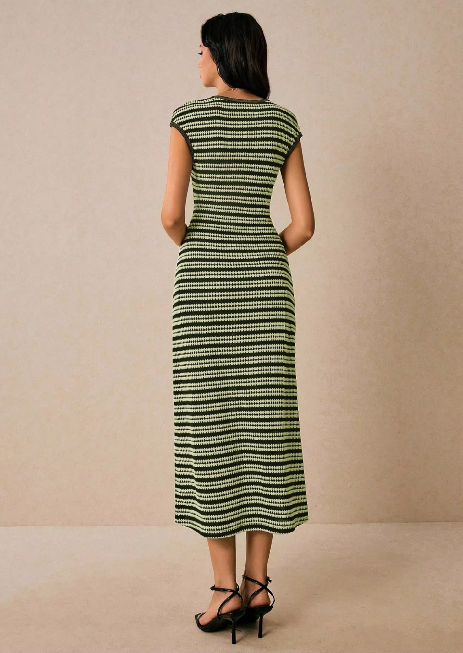 Women’s Striped Midi Dress with Short Sleeves