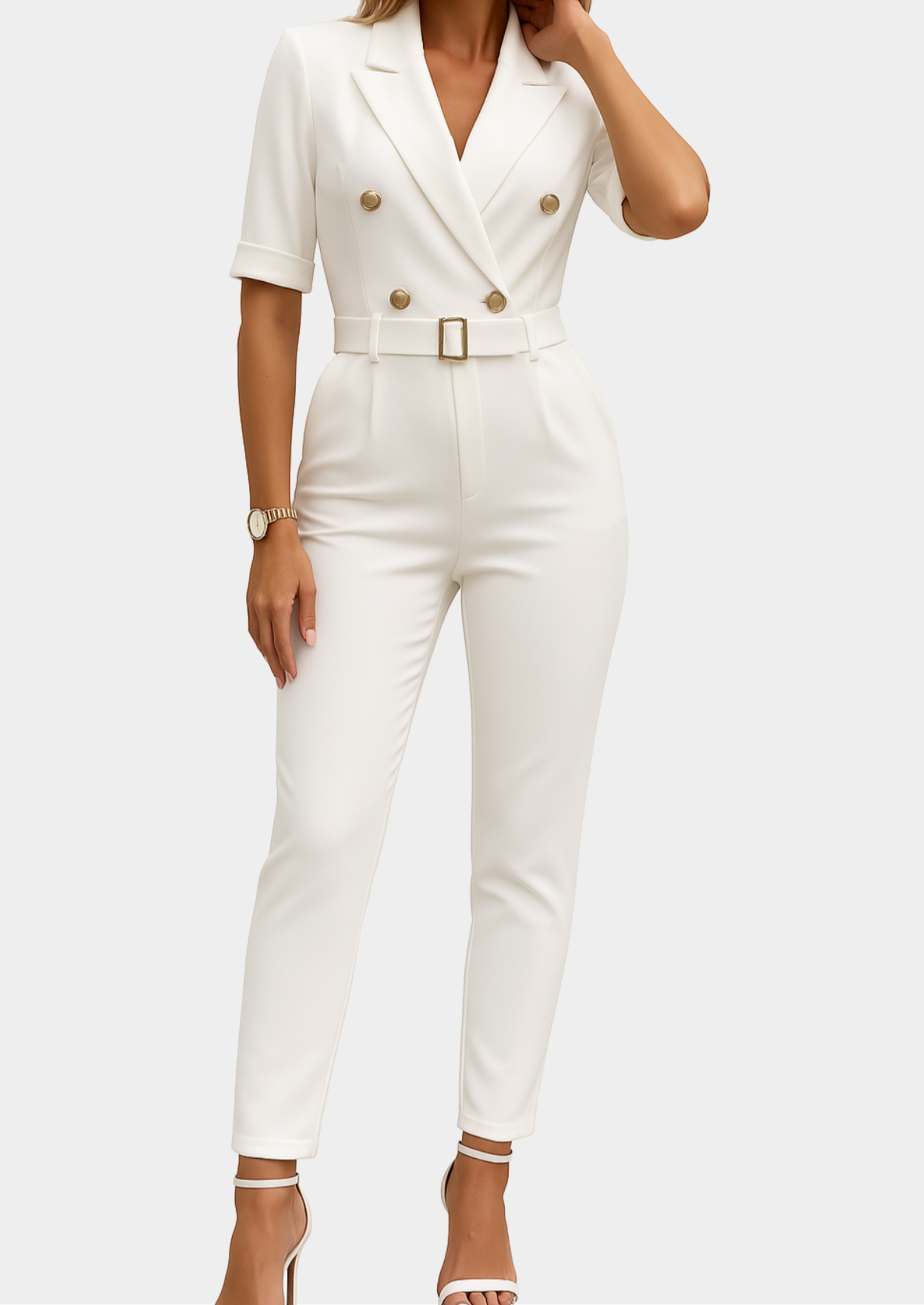 Women’s Tailored Jumpsuit with Belt and V-Neckline