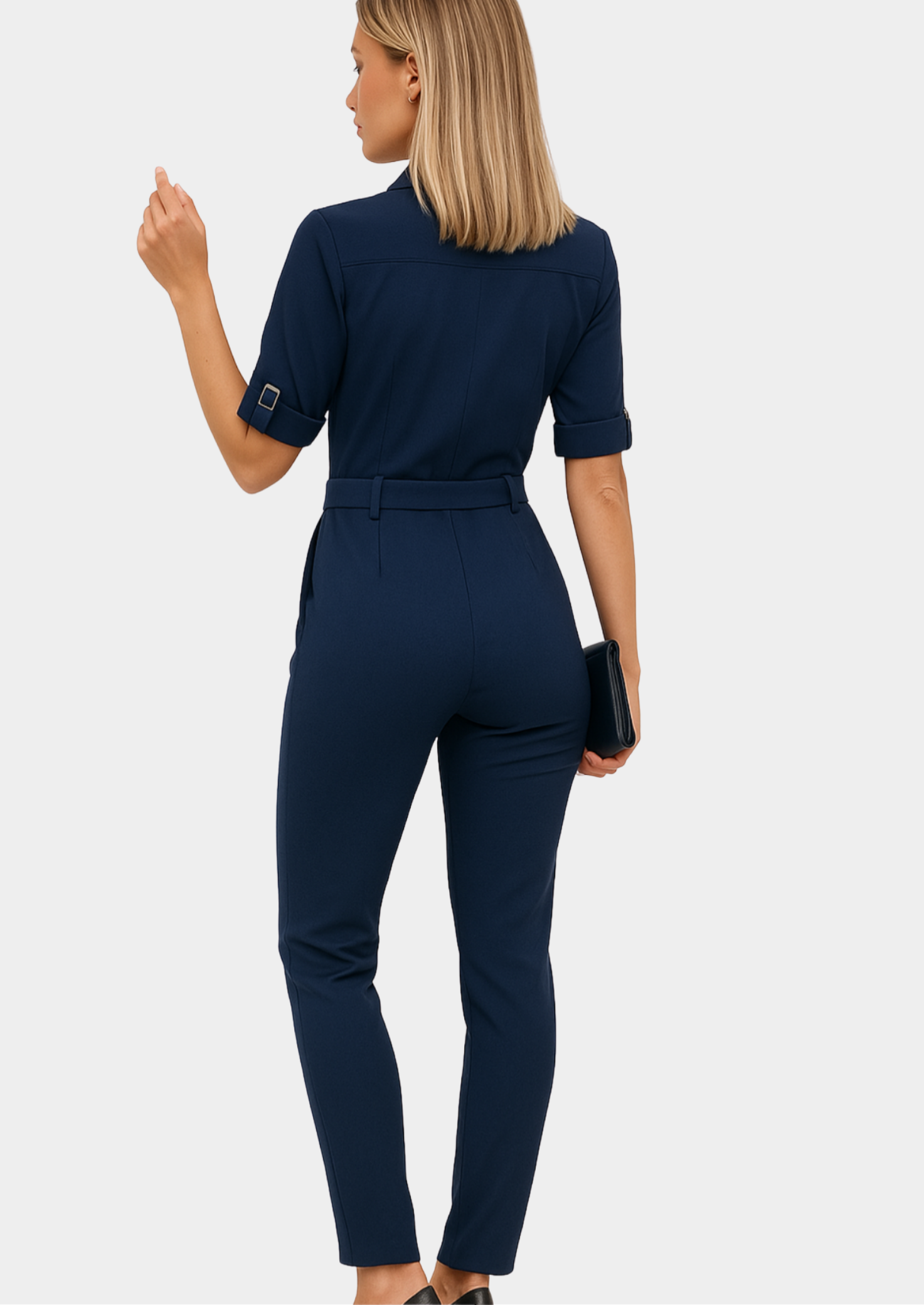 Women’s Tailored Jumpsuit with Belt and V-Neckline
