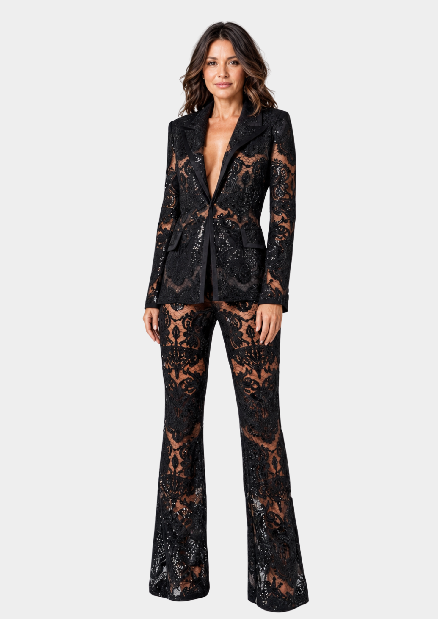 Women’s Two-Piece Set Sequin Suit with Blazer and Trousers