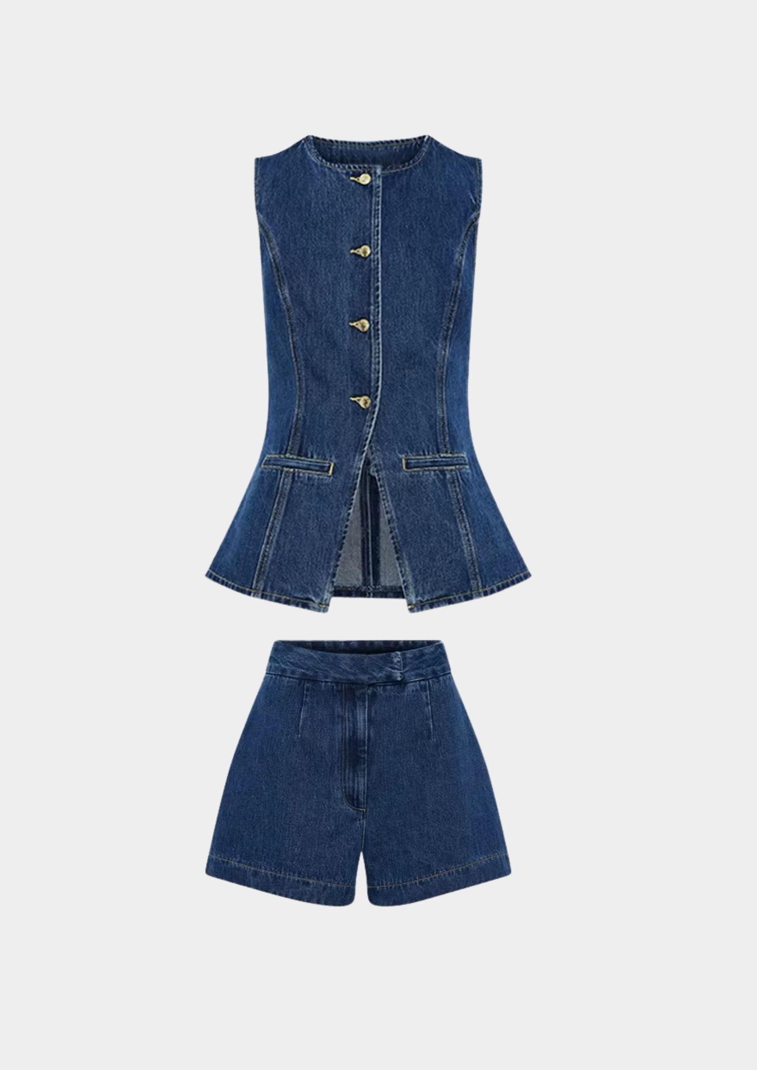 Women’s Two-Piece Set with Button Front Top and Shorts