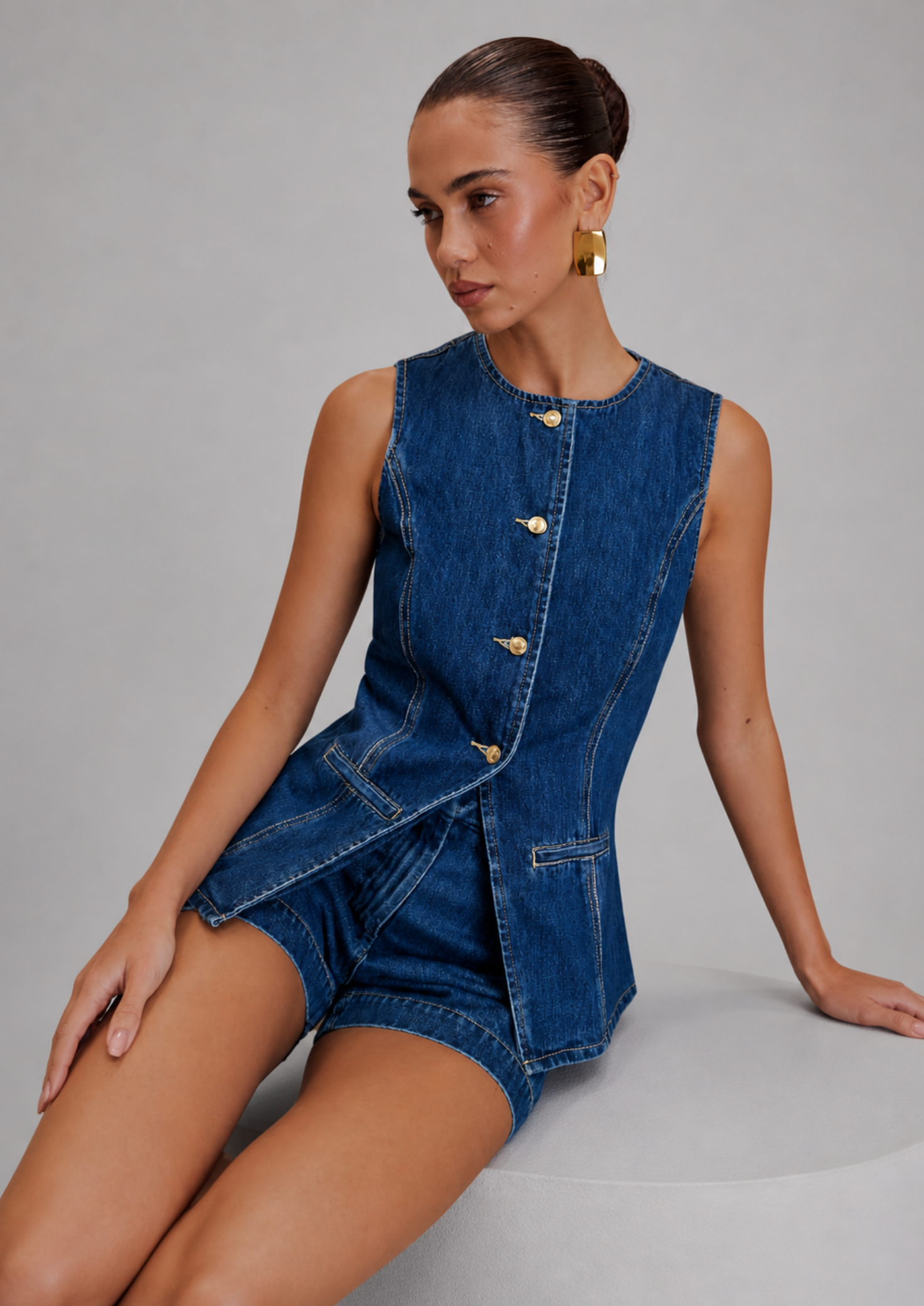 Women’s Two-Piece Set with Button Front Top and Shorts