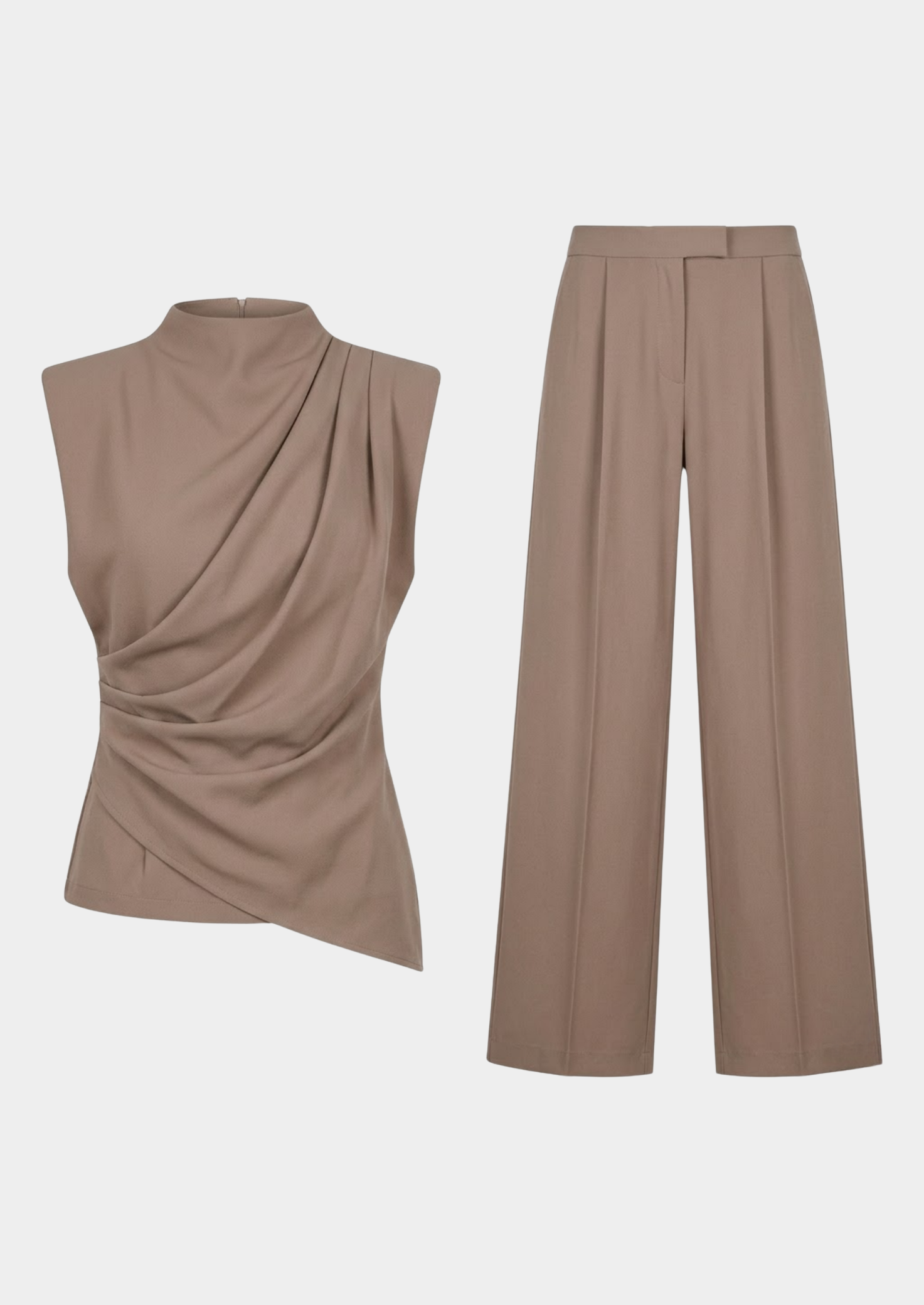Women’s Two-Piece Set with Draped Sleeveless Top and Wide-Leg Trousers