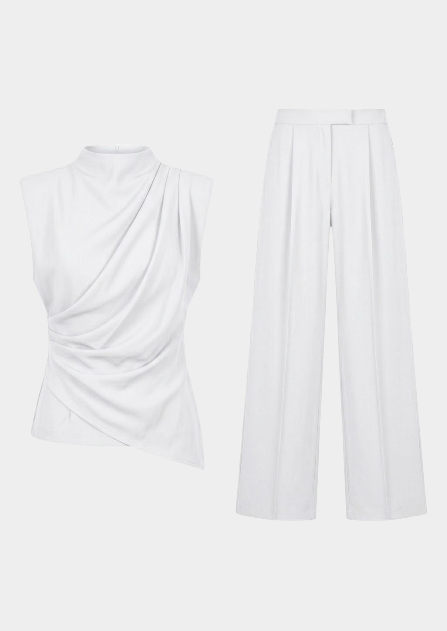 Women’s Two-Piece Set with Draped Sleeveless Top and Wide-Leg Trousers