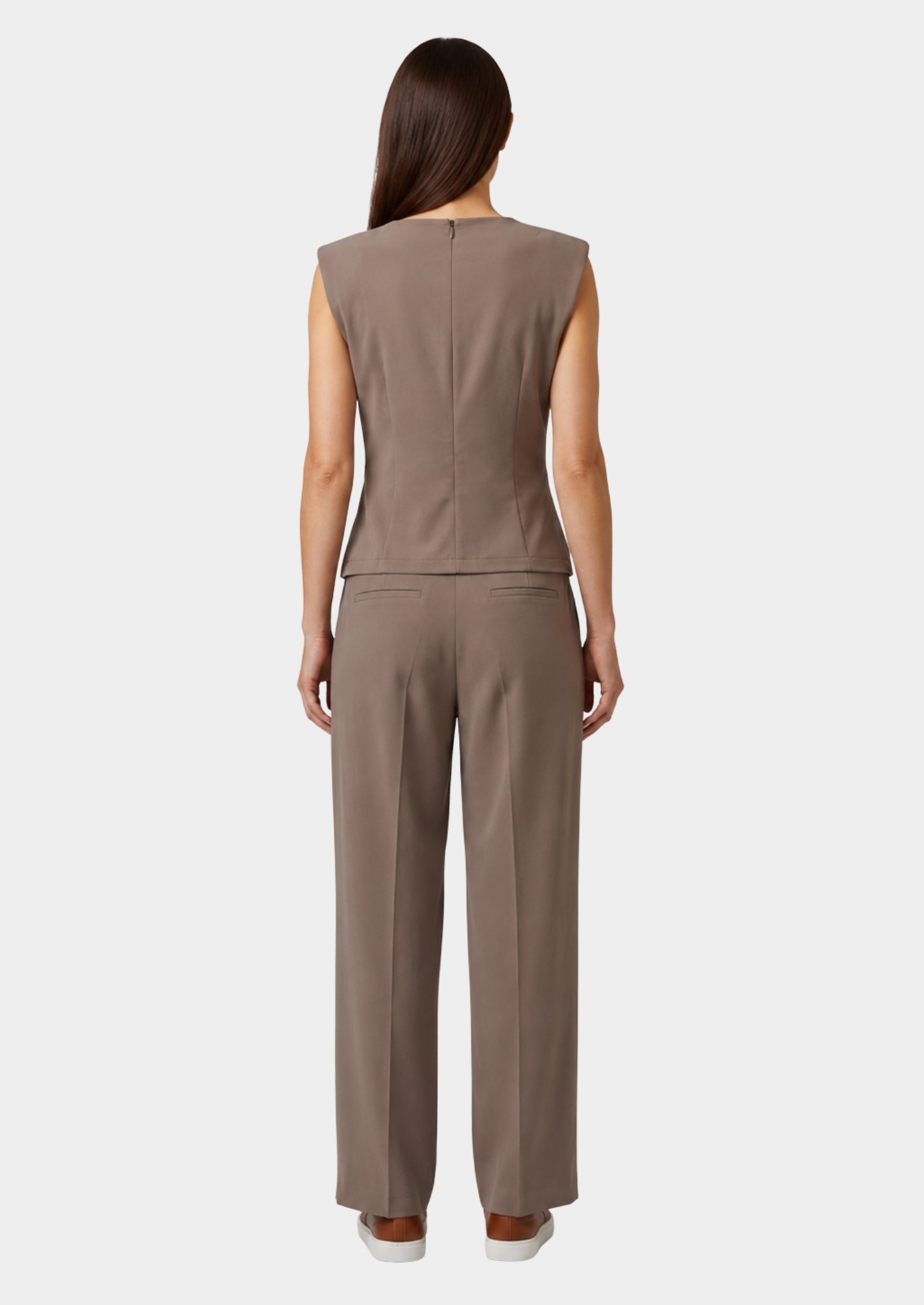 Women’s Two-Piece Set with Draped Sleeveless Top and Wide-Leg Trousers
