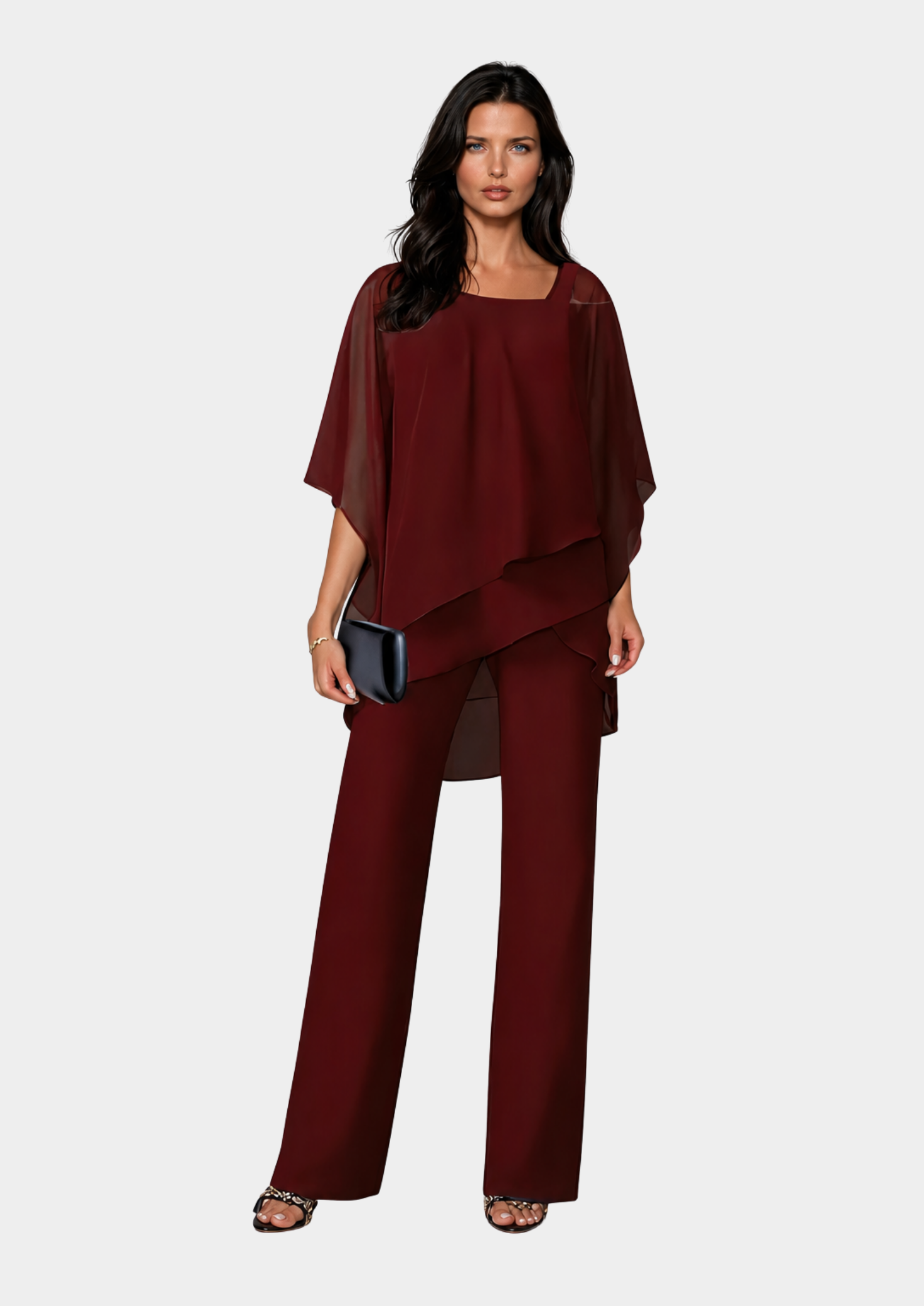 Women’s Two-Piece Set with Layered Top and Wide Leg Pants