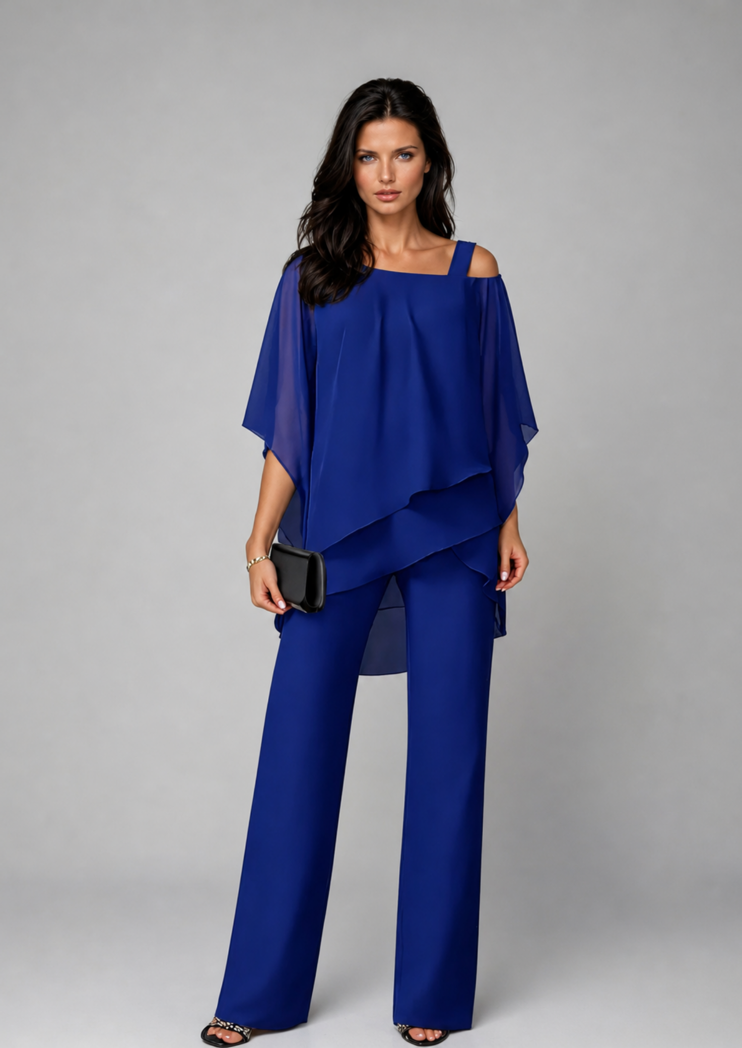 Women’s Two-Piece Set with Layered Top and Wide Leg Pants