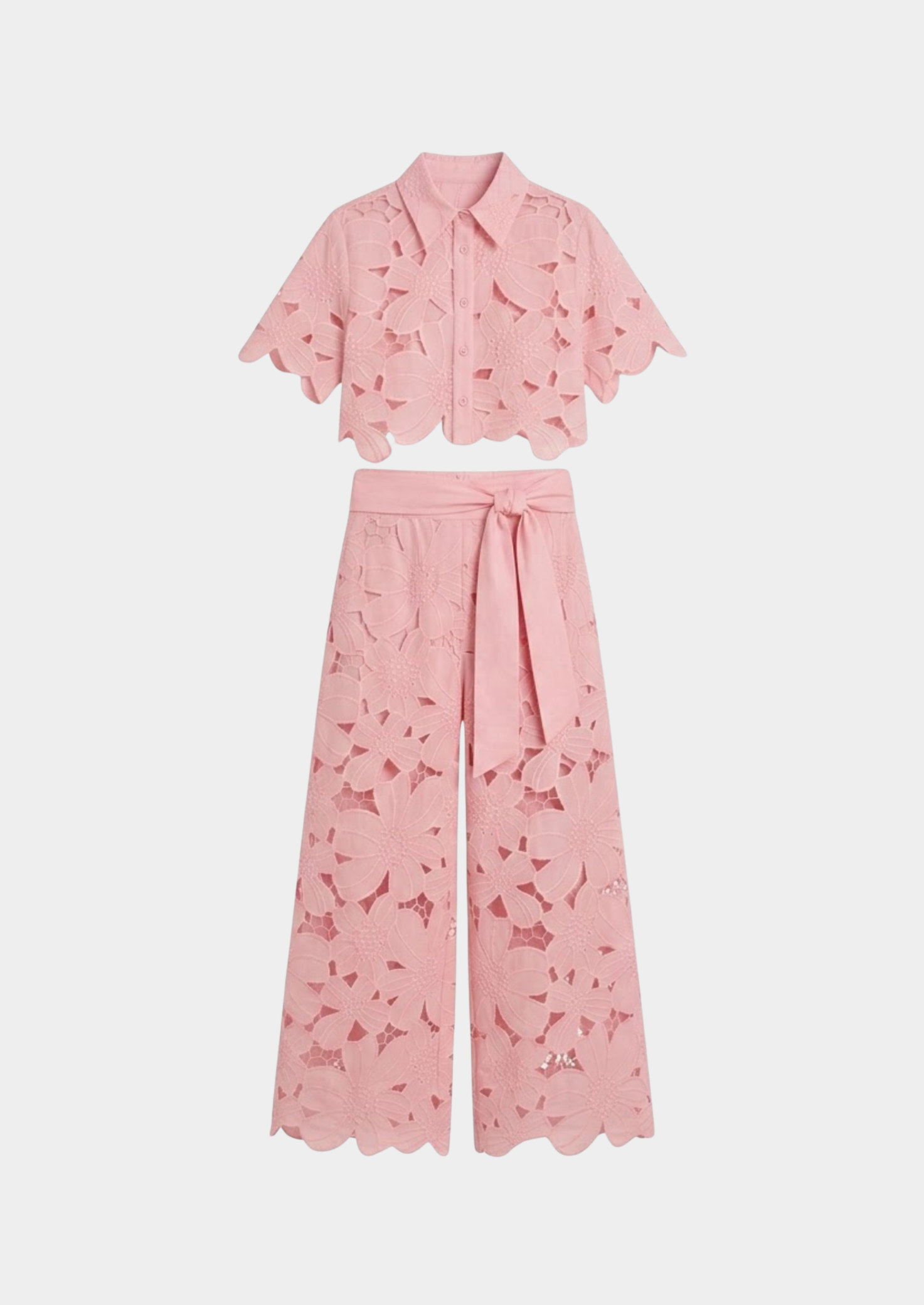 Women’s Two-Piece Set with Short Sleeve Top and Wide-Leg Trousers