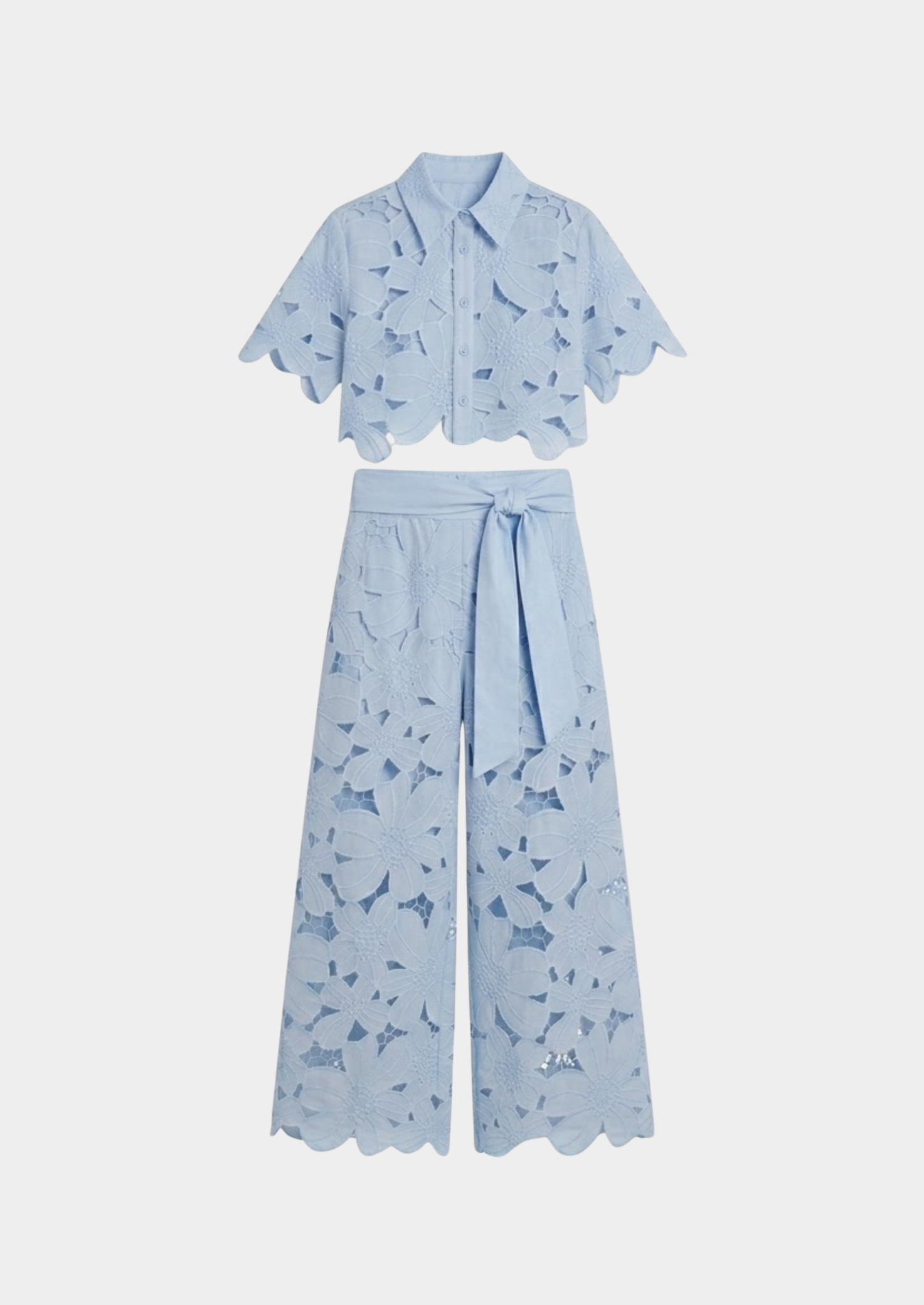 Women’s Two-Piece Set with Short Sleeve Top and Wide-Leg Trousers