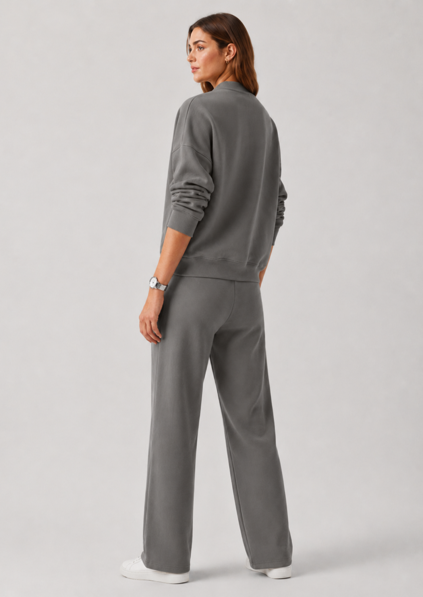 Women’s Two-Piece Set with Zip Jacket and Wide-Leg Trousers