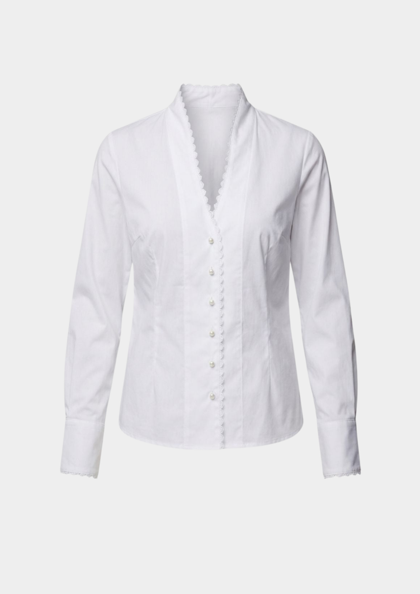 Women’s V-Neck Blouse with Button Placket and Long Sleeves