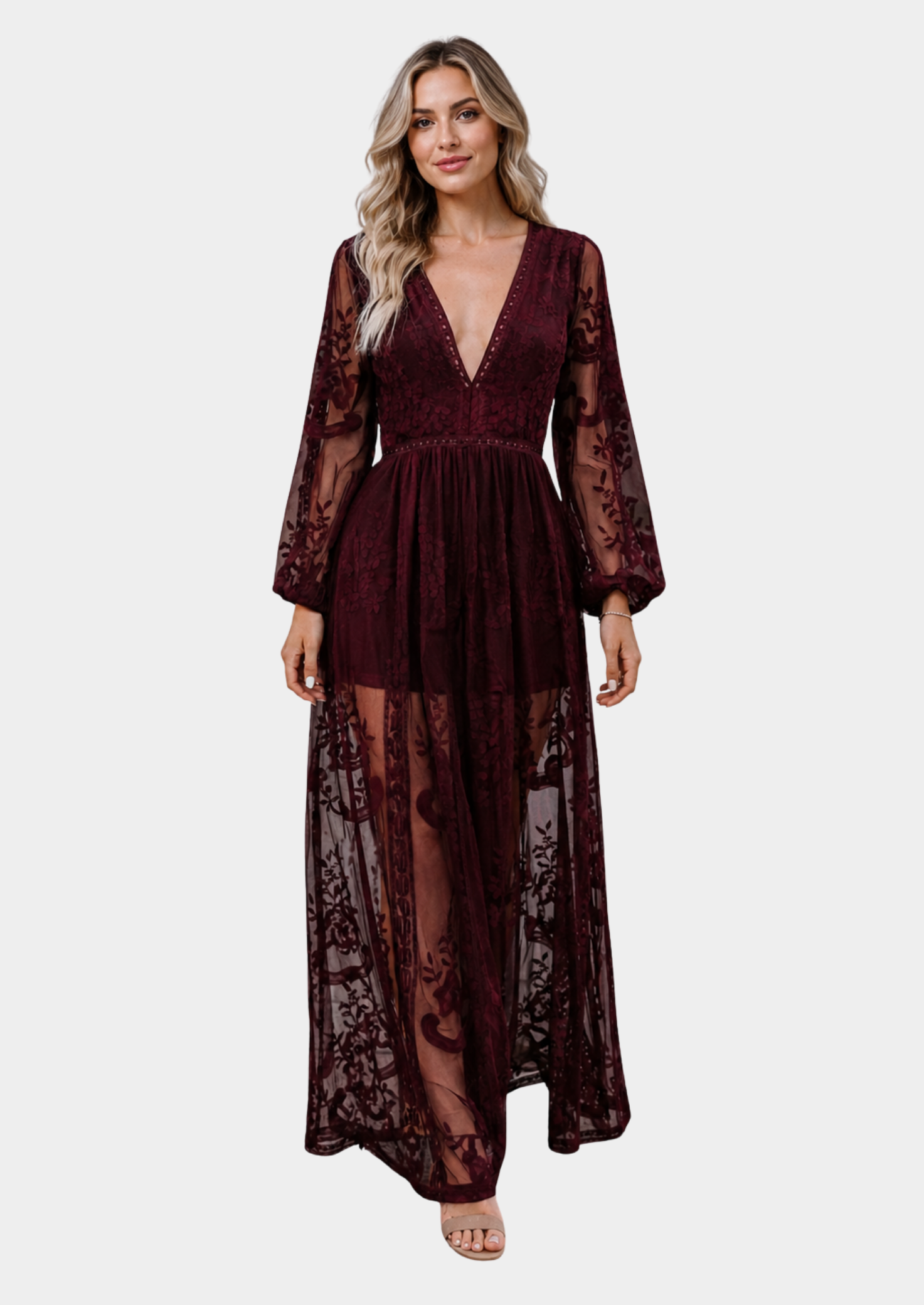 Women’s V-Neck Lace Maxi Dress